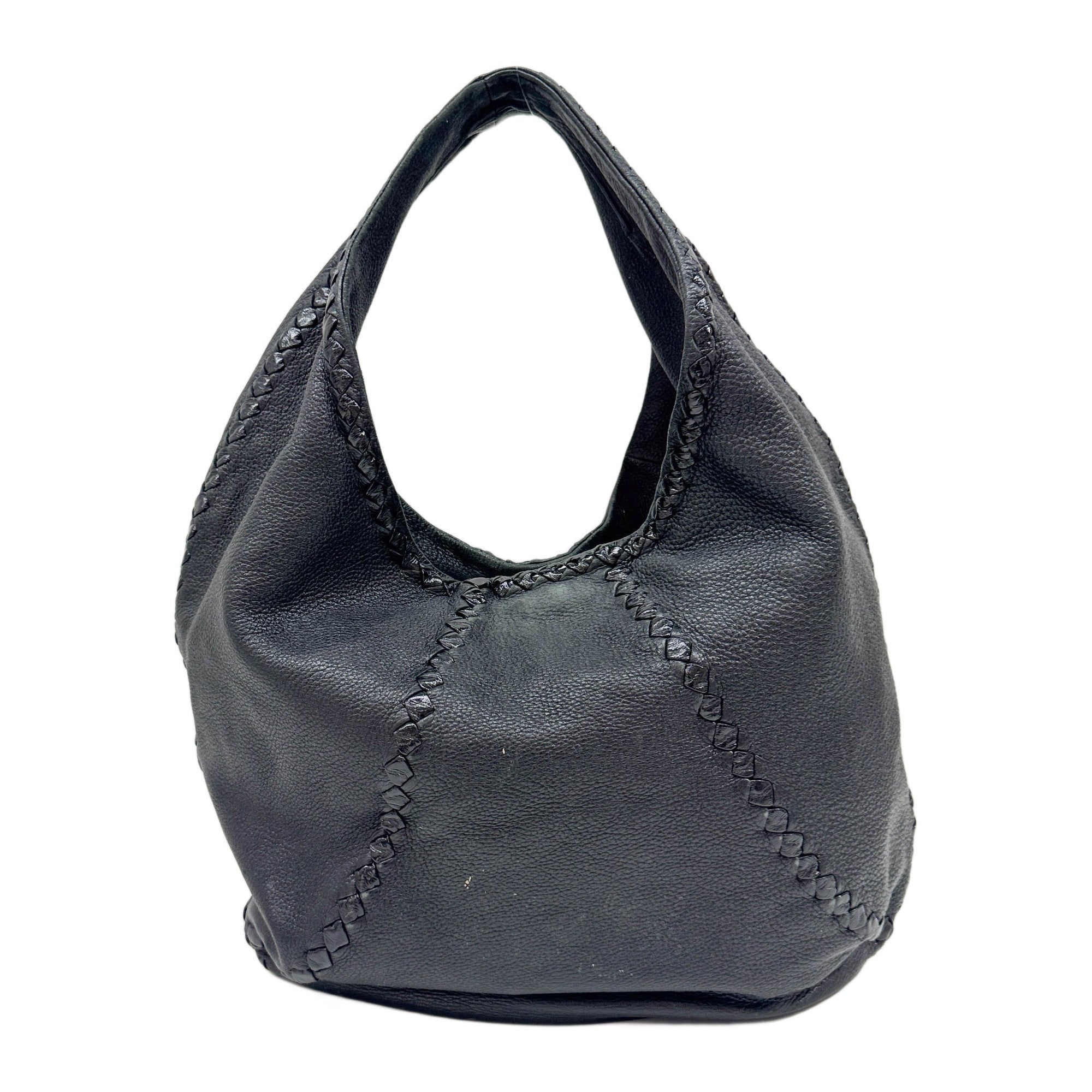 Baseball Cervo Black Leather Hobo Bag