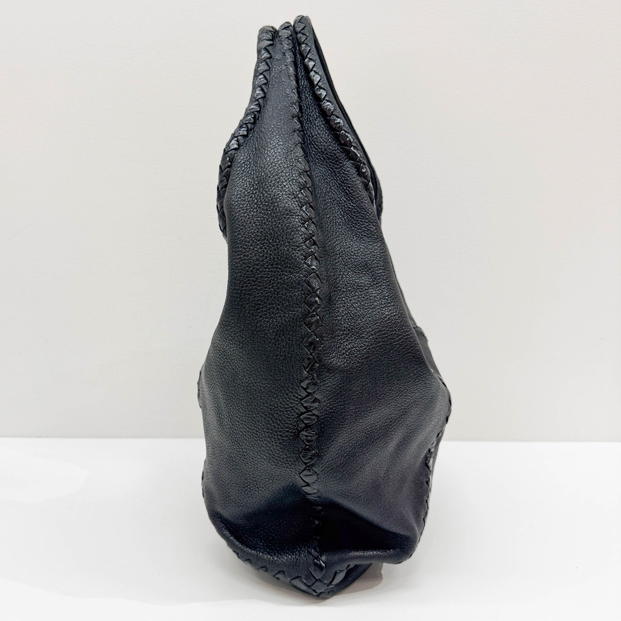 Baseball Cervo Black Leather Hobo Bag