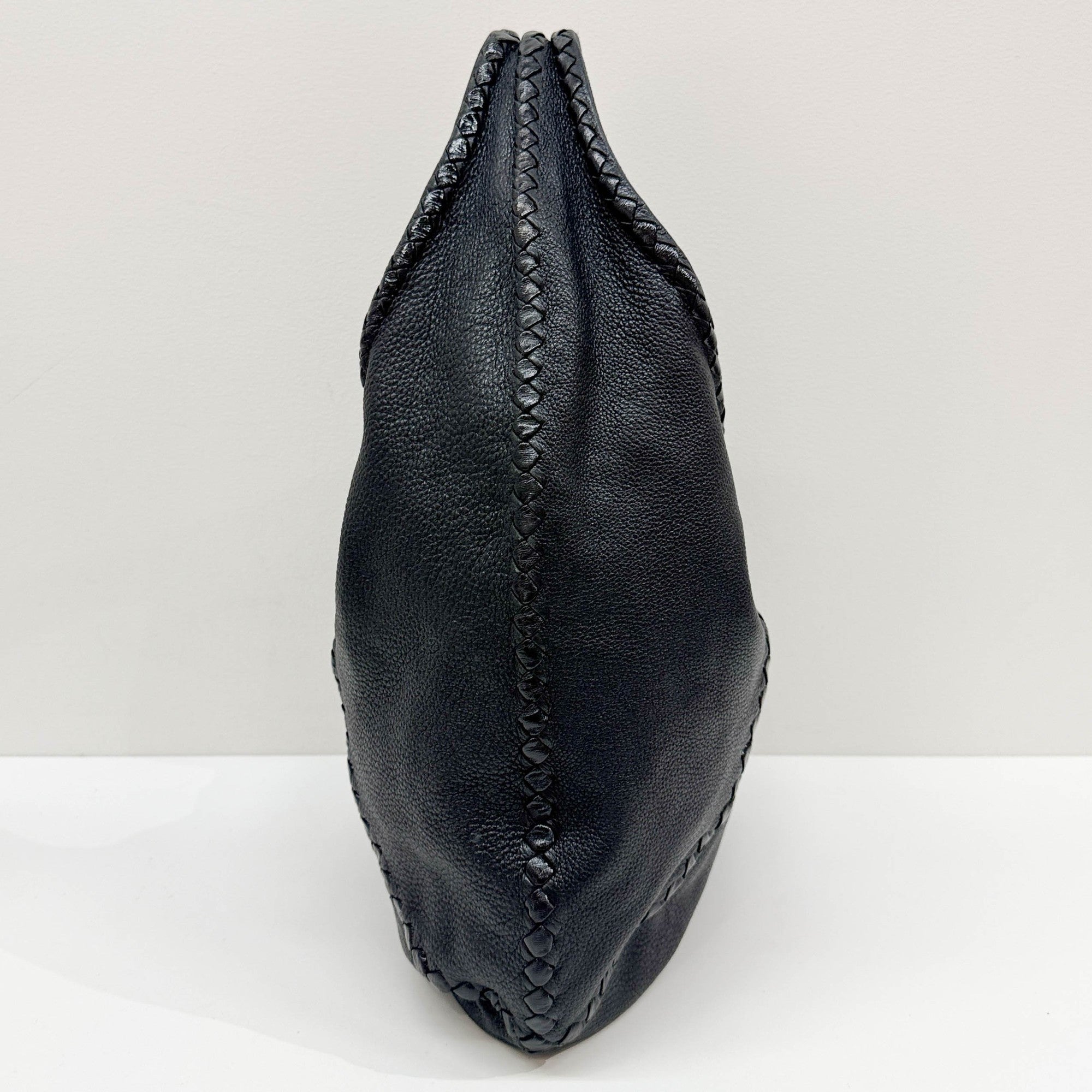 Baseball Cervo Black Leather Hobo Bag