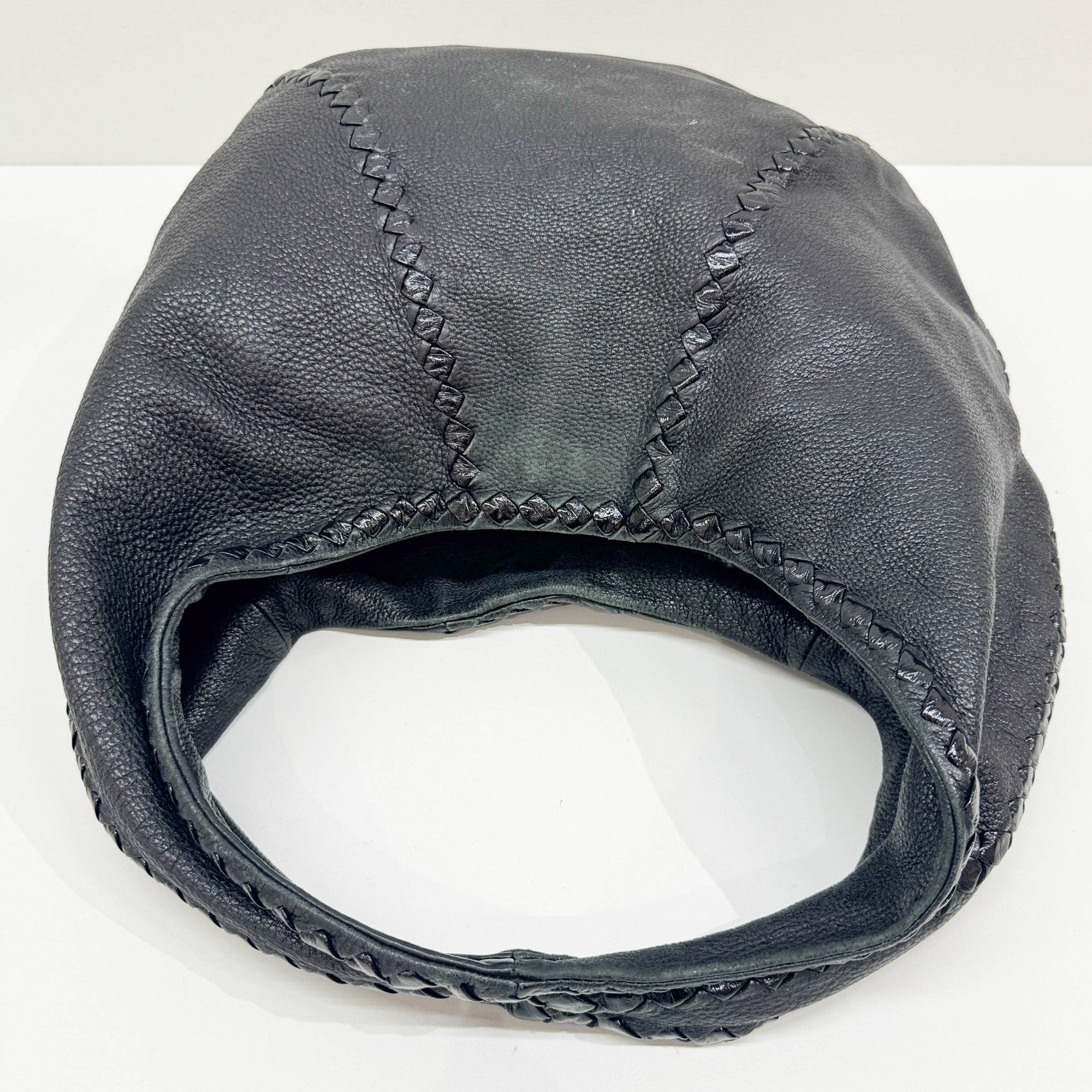 Baseball Cervo Black Leather Hobo Bag