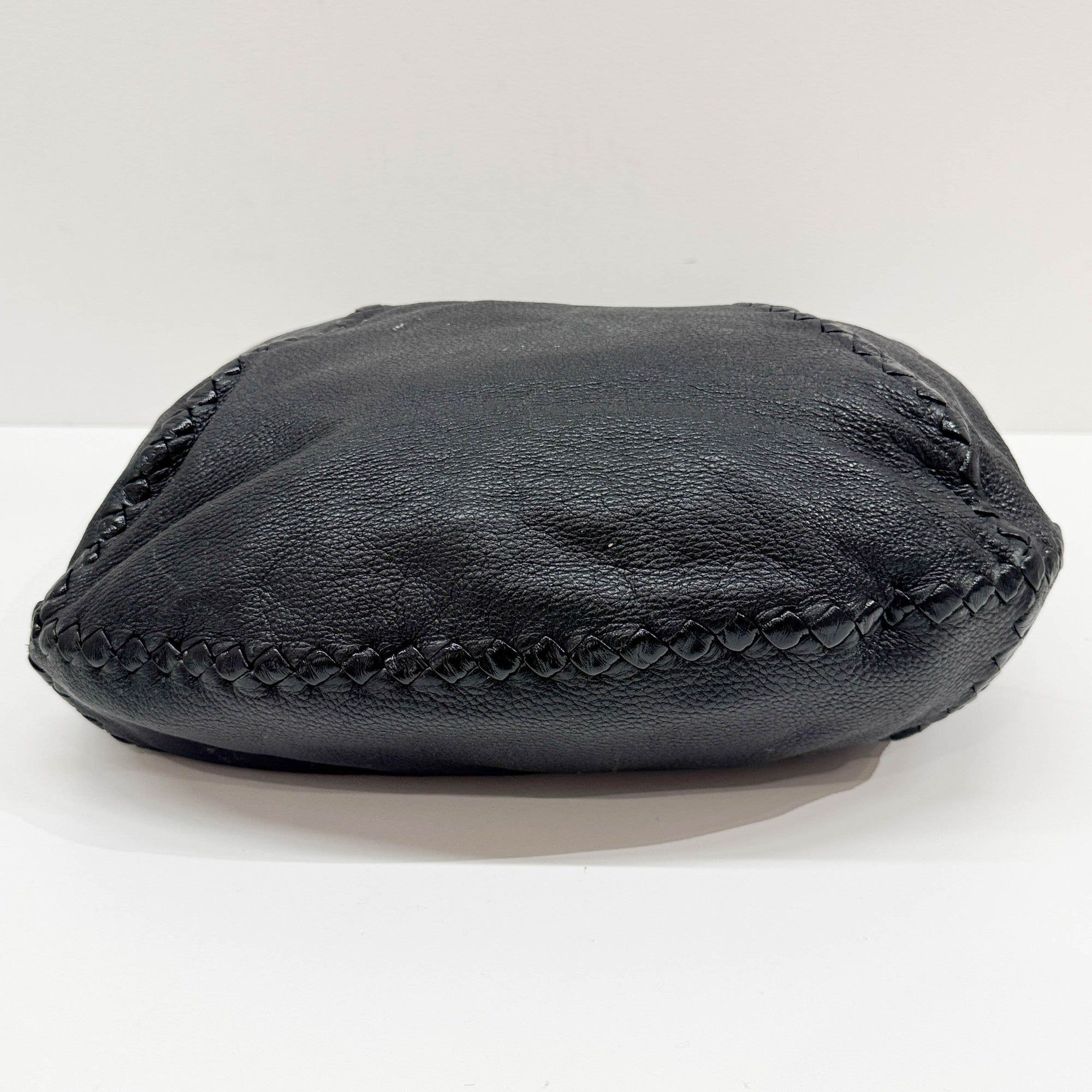 Baseball Cervo Black Leather Hobo Bag