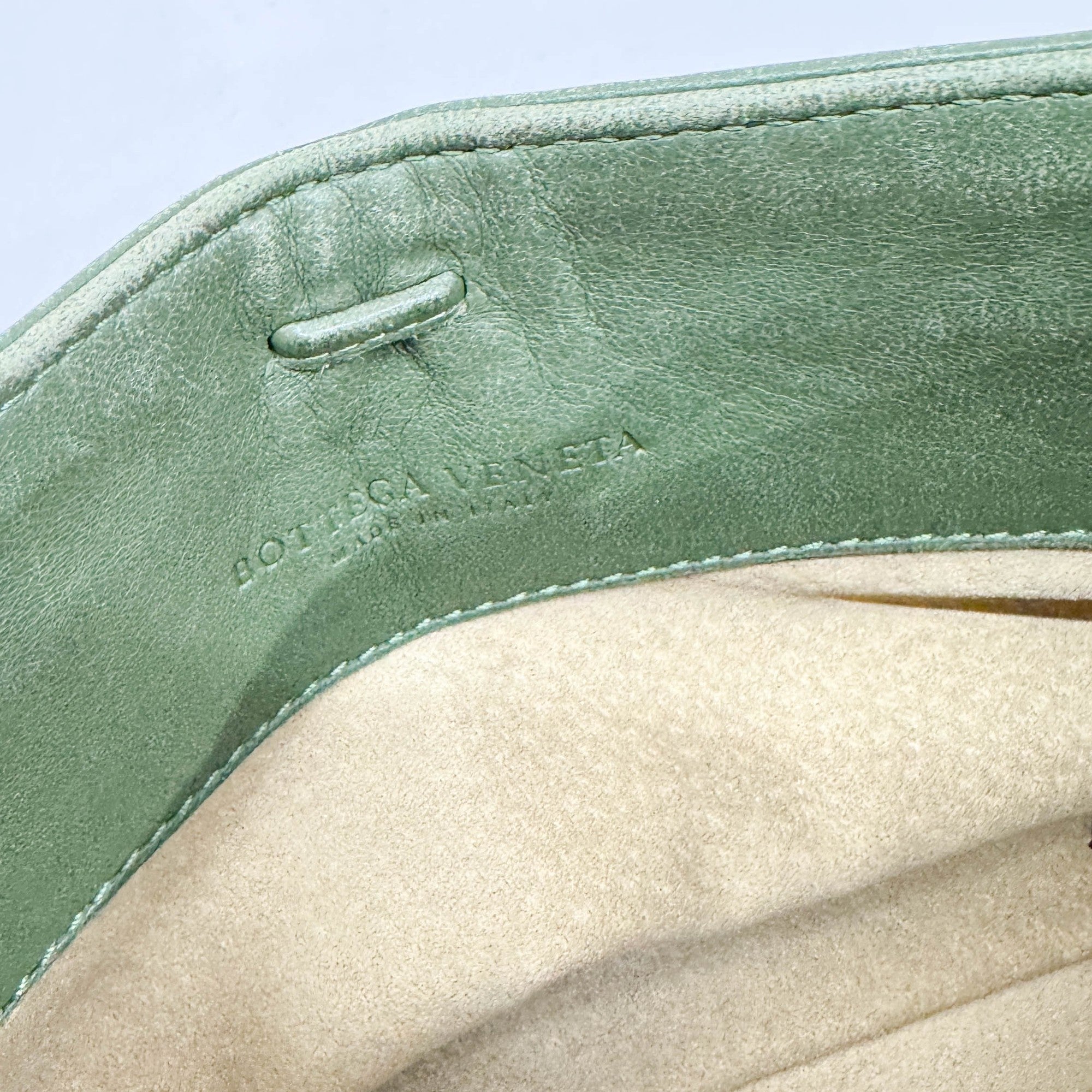 Intrecciato Green Leather Shoulder Bag