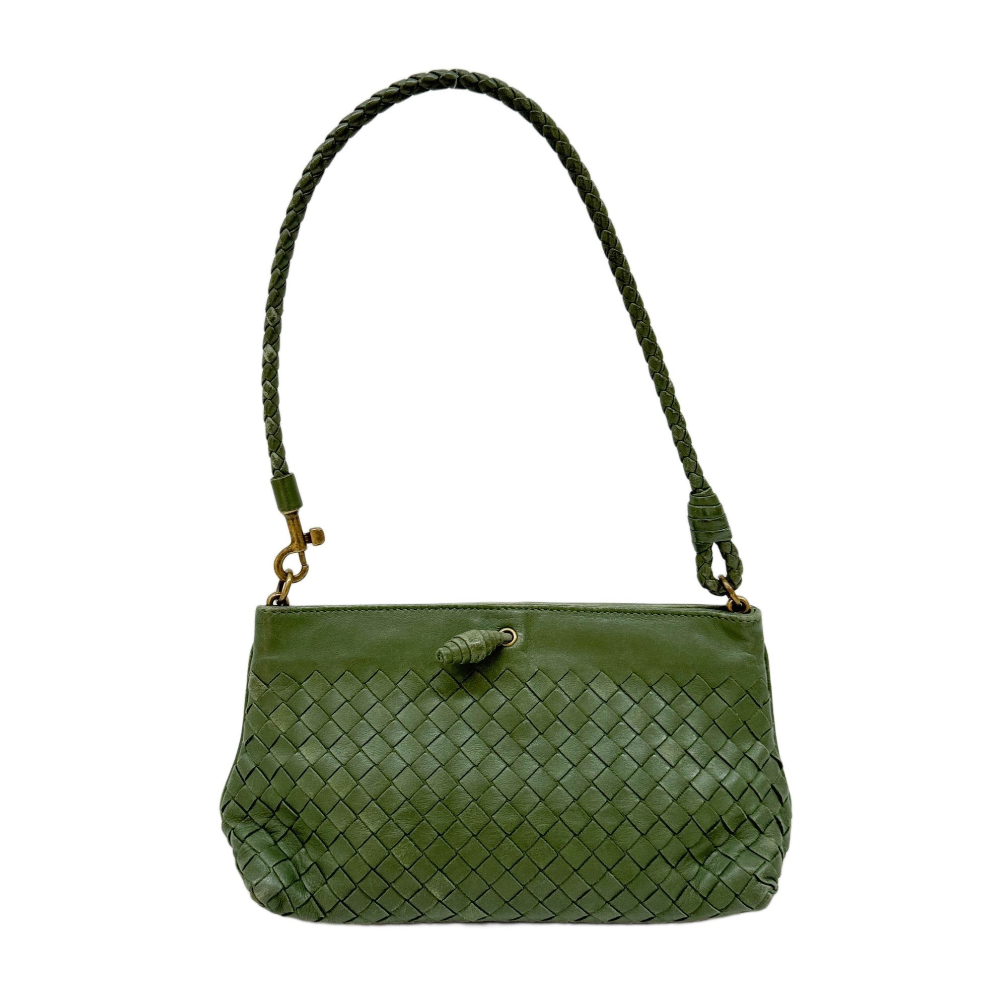 Intrecciato Green Leather Shoulder Bag