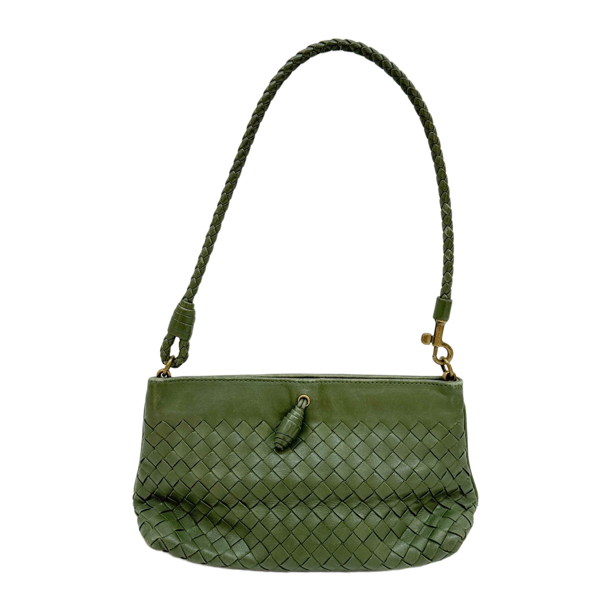 Intrecciato Green Leather Shoulder Bag