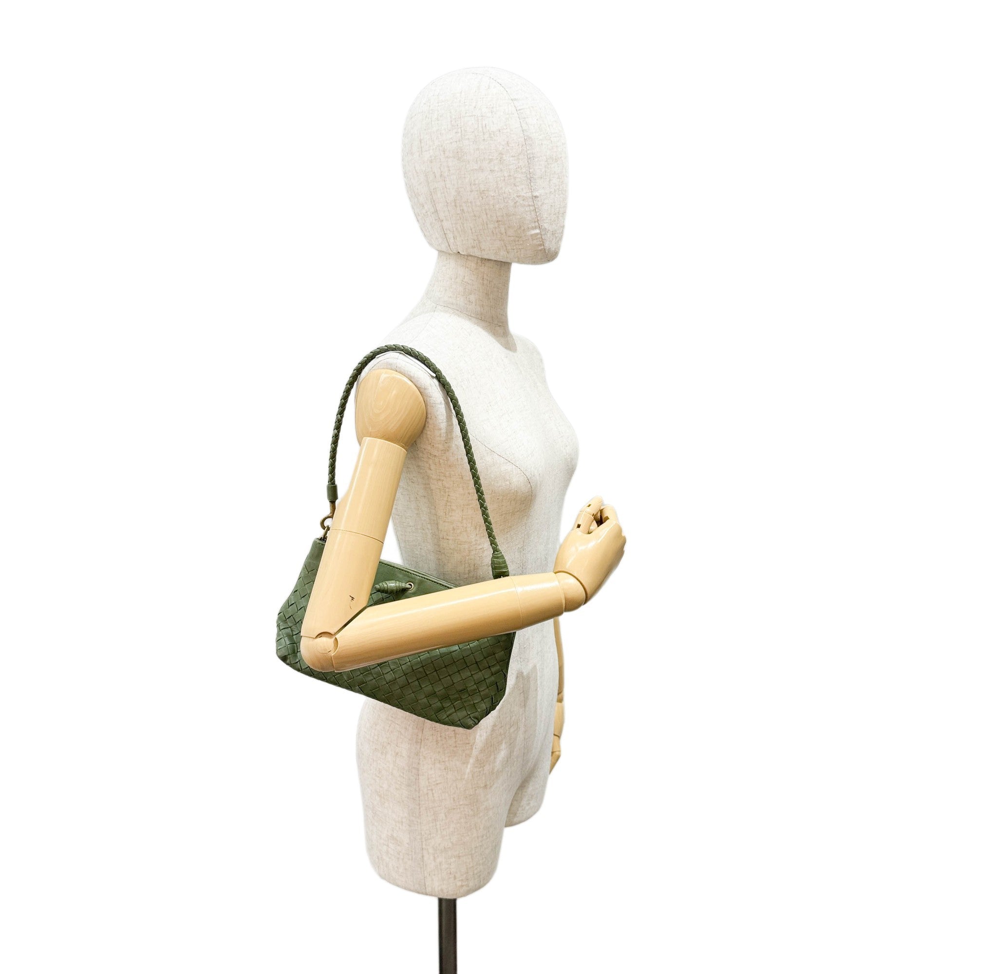 Intrecciato Green Leather Shoulder Bag