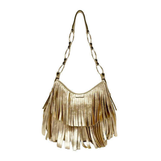 La Boheme Fringe Gold Leather Shoulder Bag