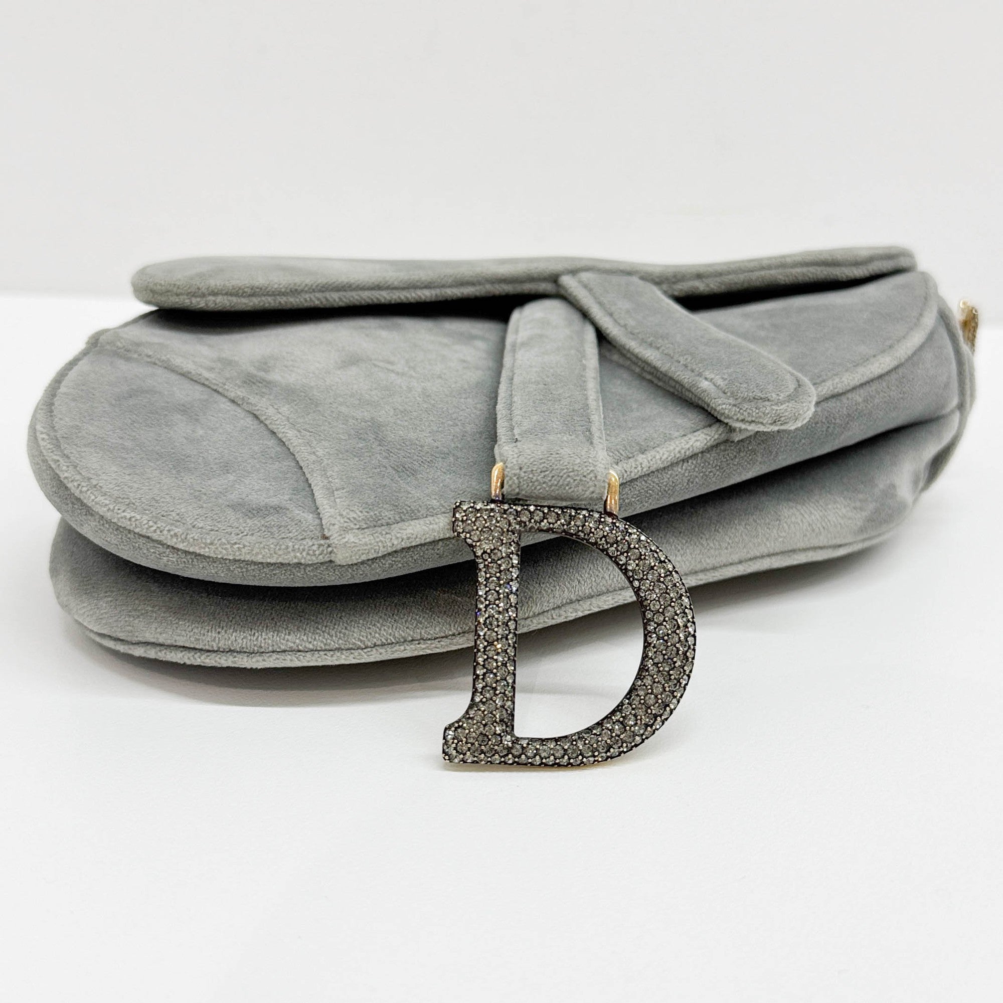 Mini Saddle Gray Velvet Shoulder Bag
