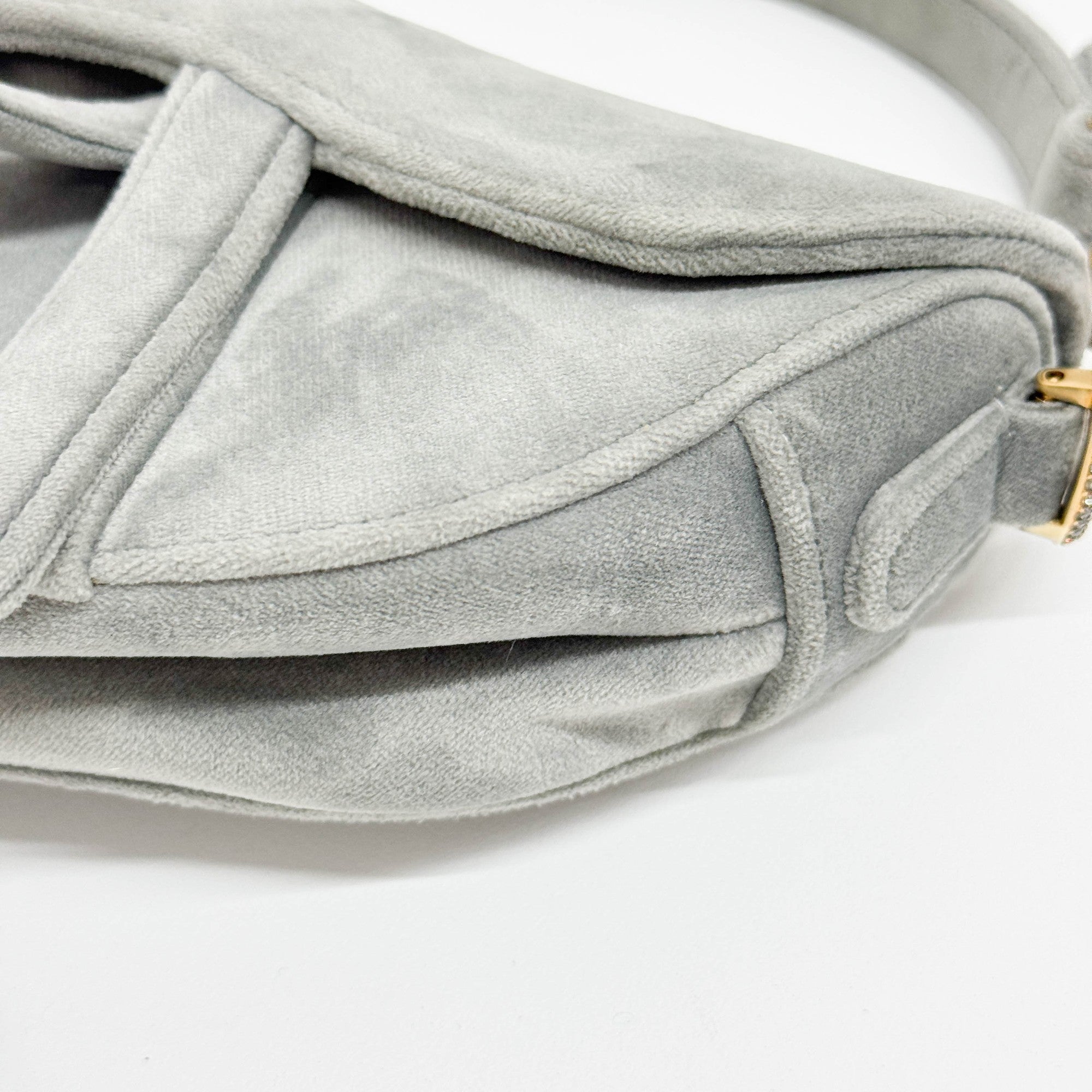 Mini Saddle Gray Velvet Shoulder Bag
