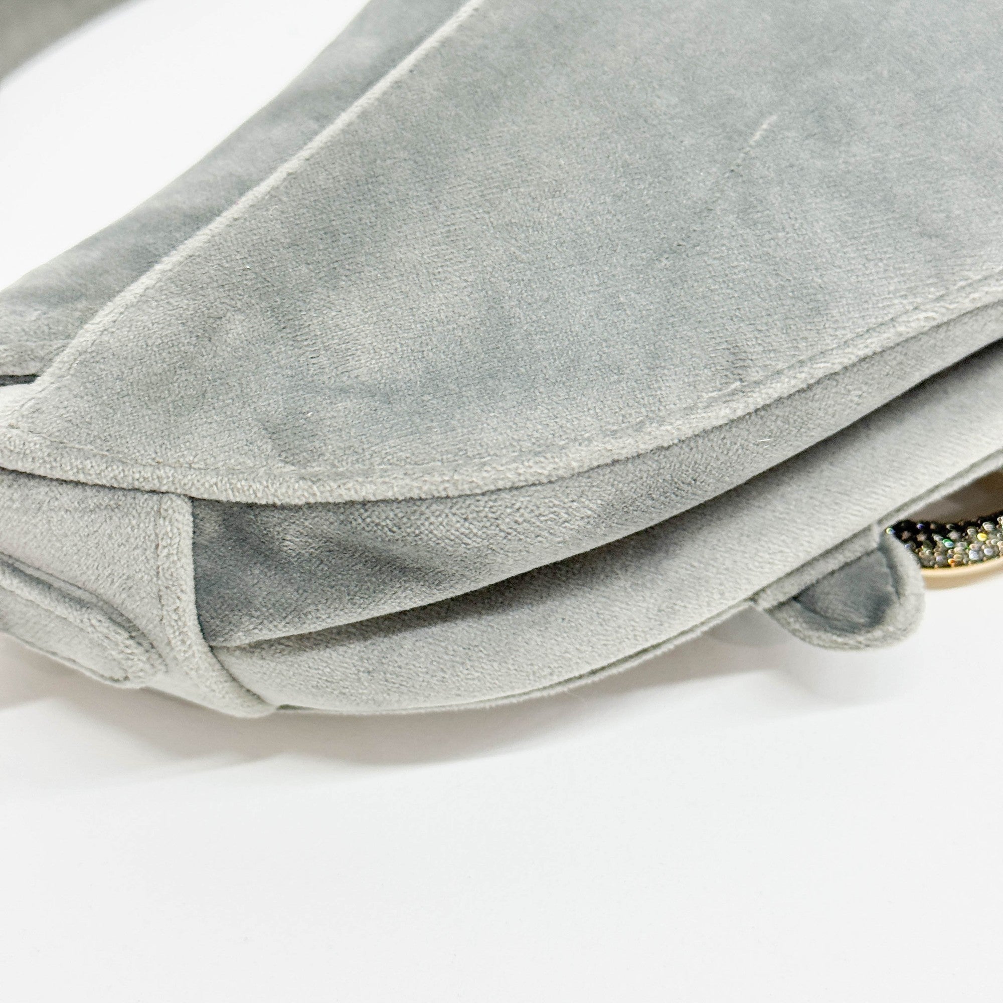 Mini Saddle Gray Velvet Shoulder Bag