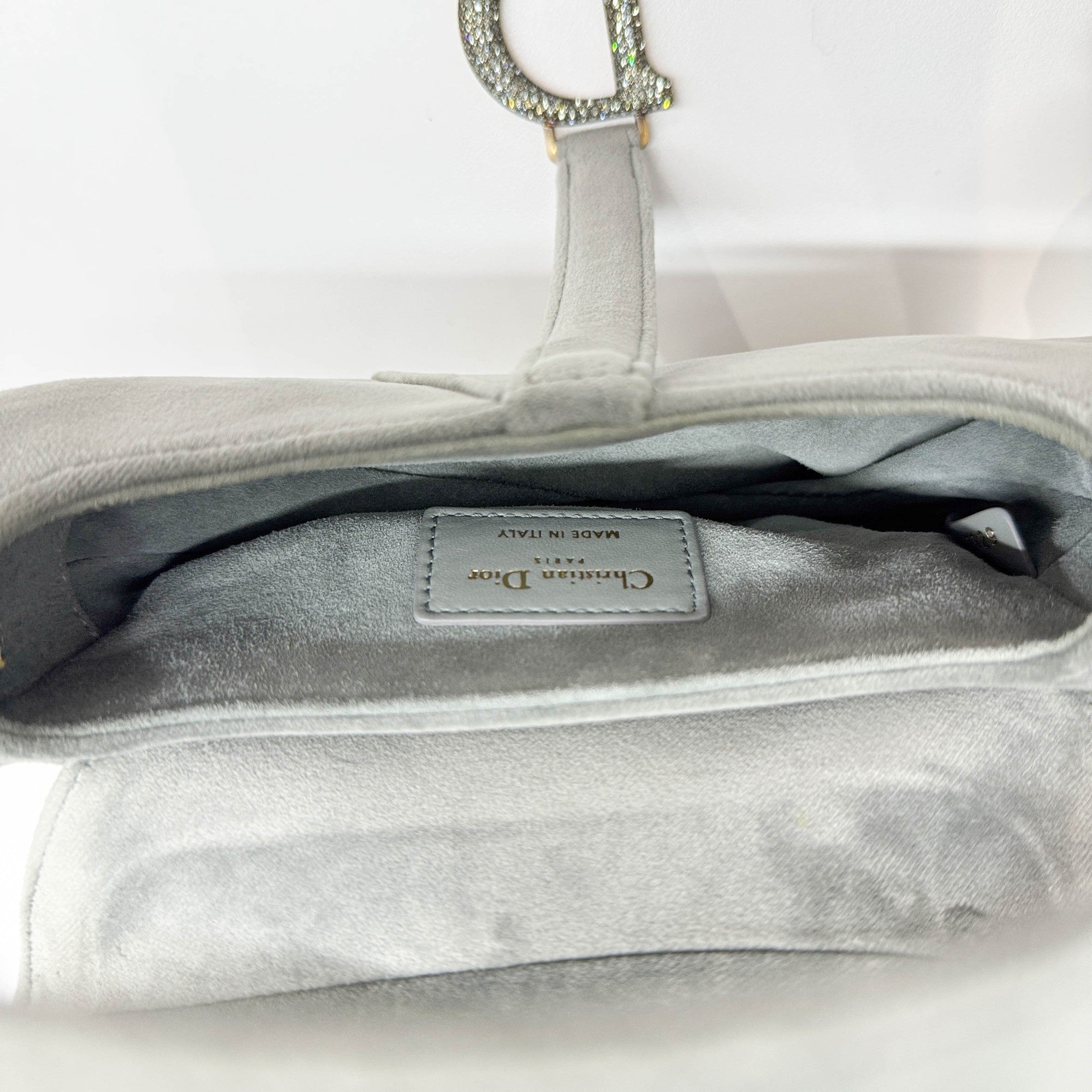 Mini Saddle Gray Velvet Shoulder Bag