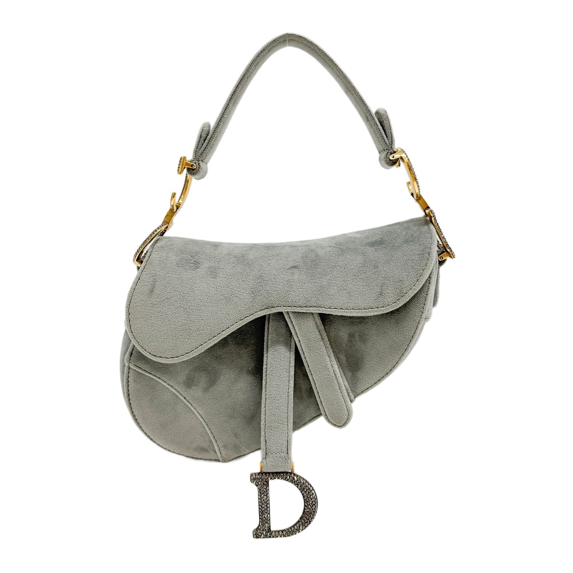 Mini Saddle Gray Velvet Shoulder Bag