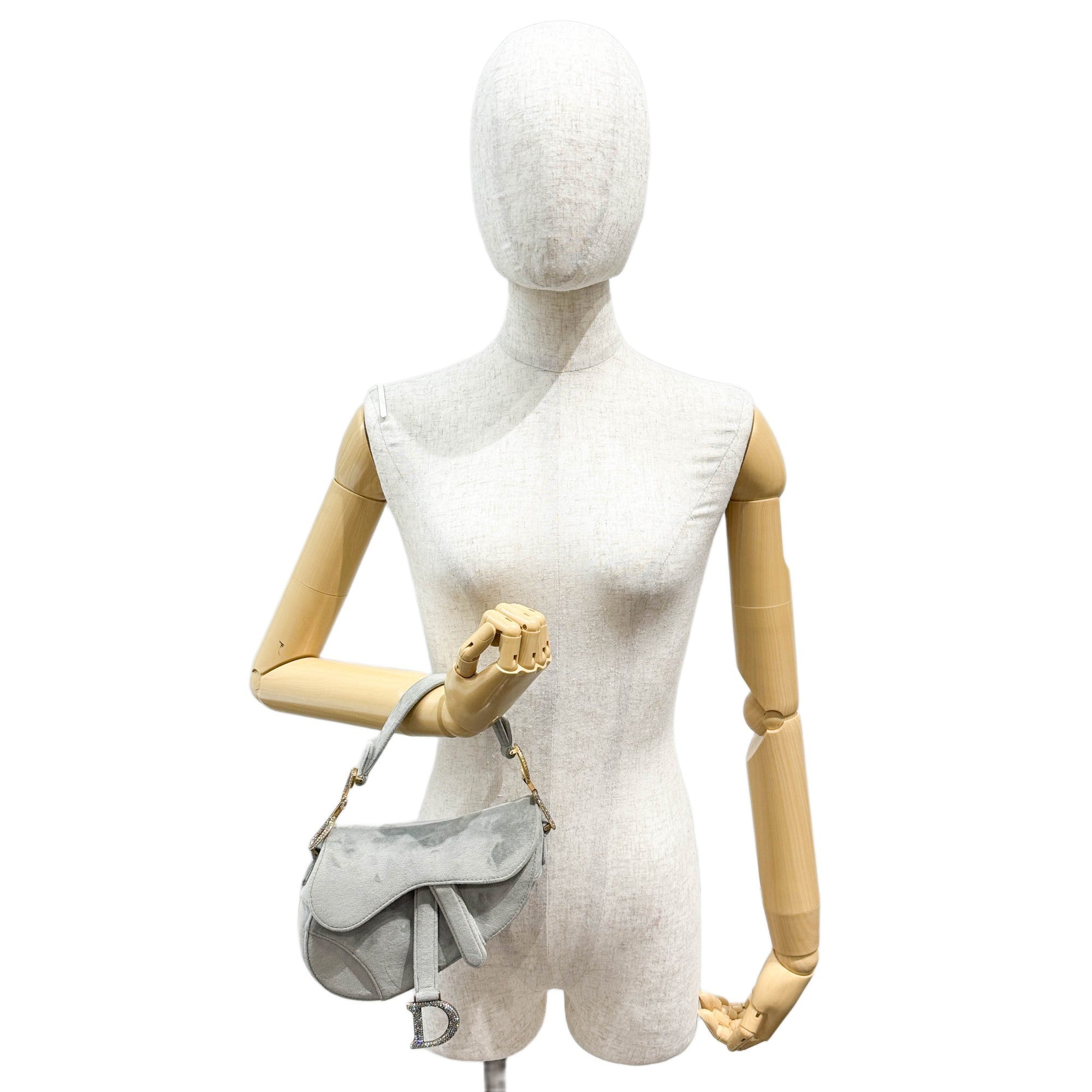 Mini Saddle Gray Velvet Shoulder Bag