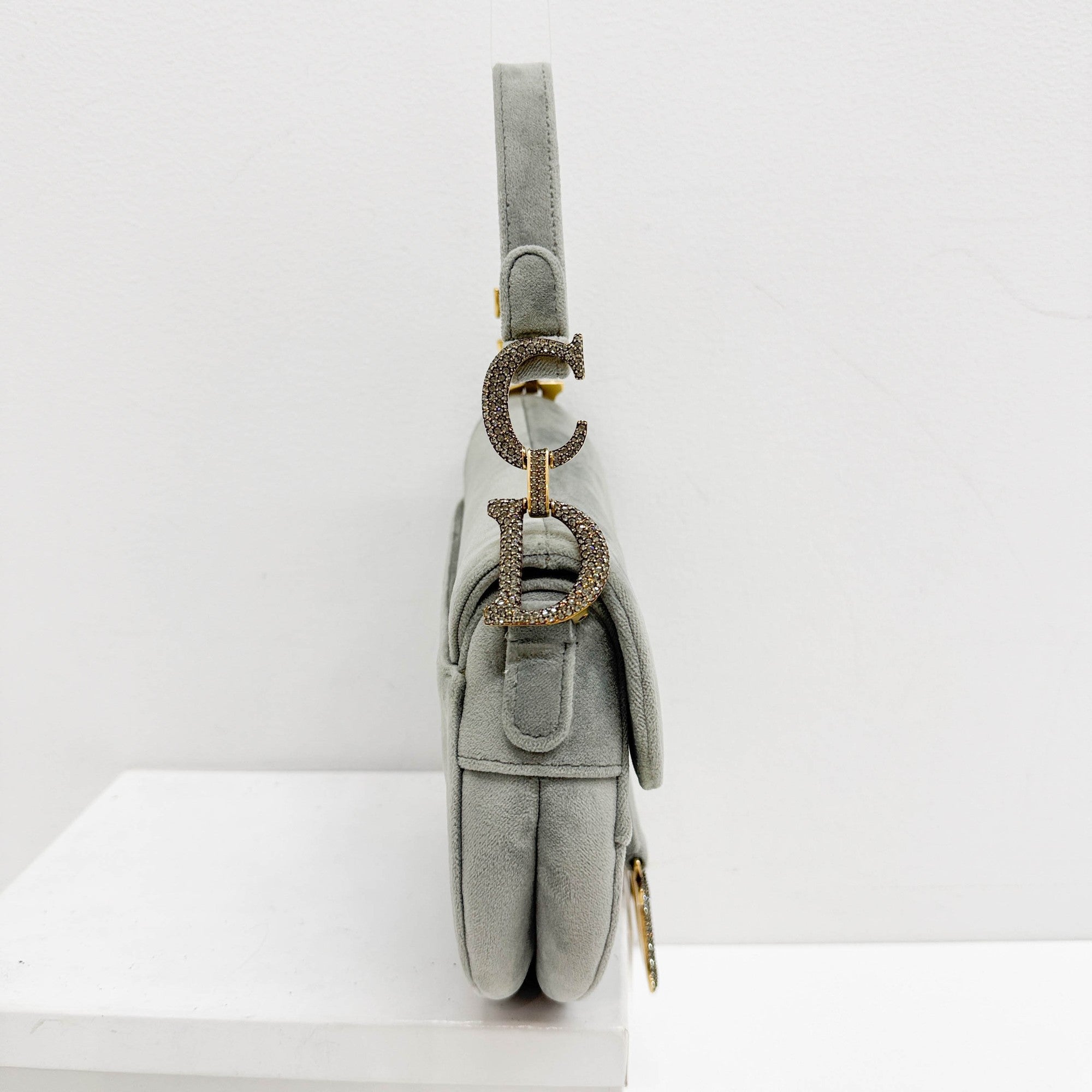 Mini Saddle Gray Velvet Shoulder Bag