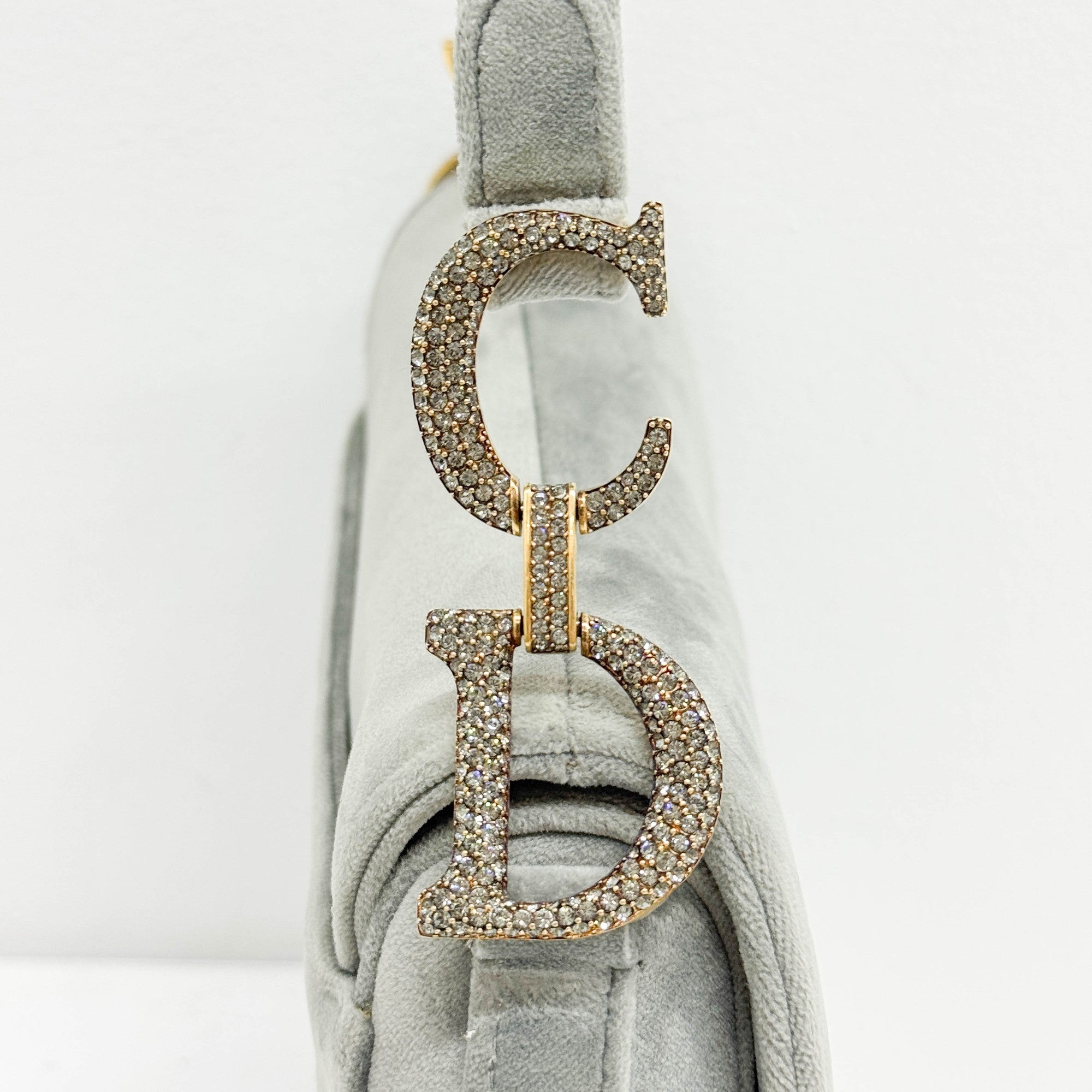Mini Saddle Gray Velvet Shoulder Bag