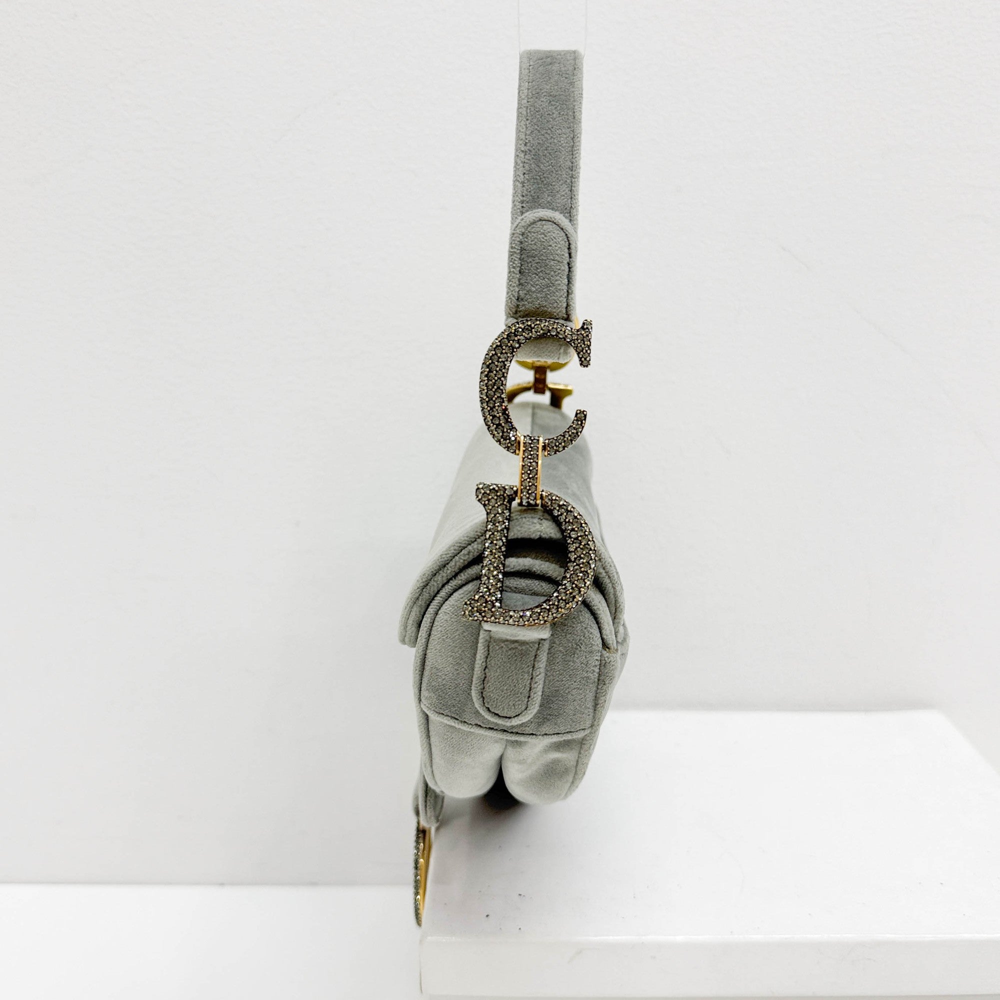 Mini Saddle Gray Velvet Shoulder Bag