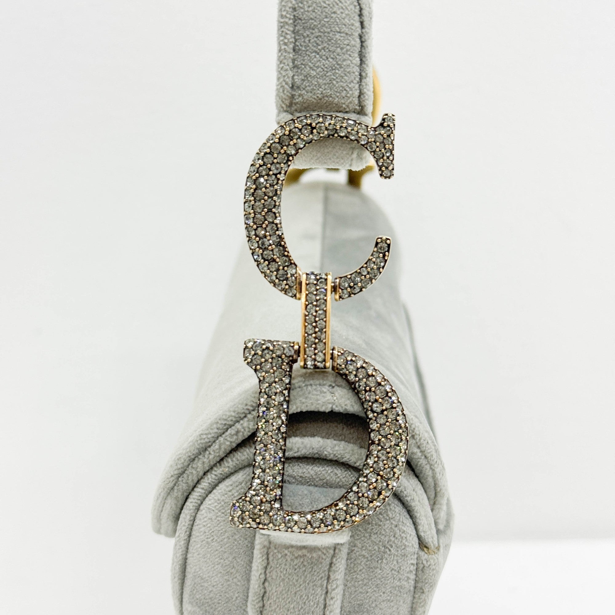 Mini Saddle Gray Velvet Shoulder Bag