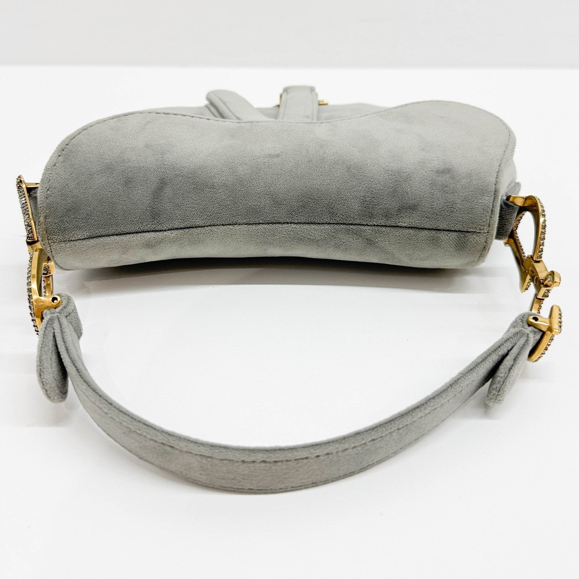 Mini Saddle Gray Velvet Shoulder Bag