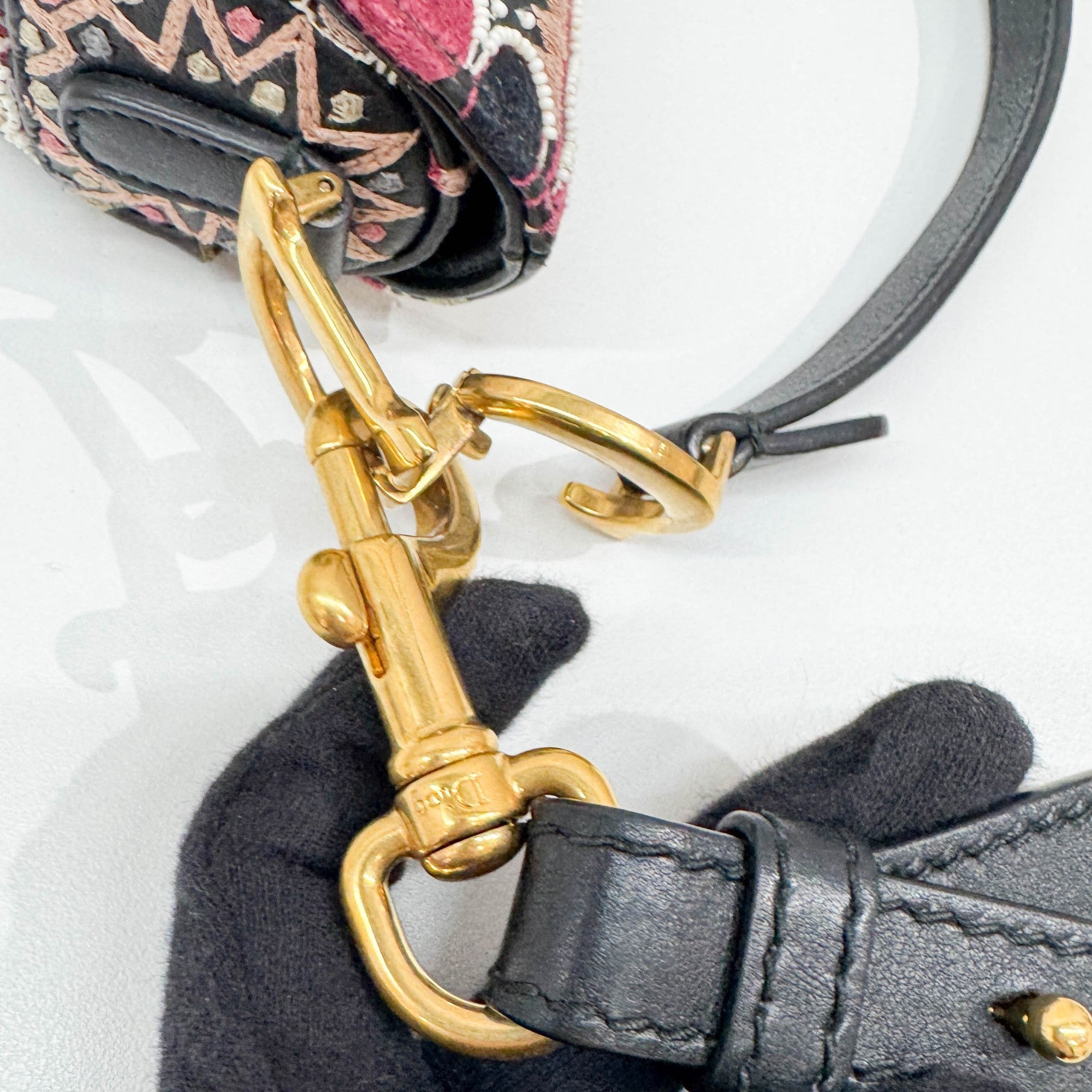 Mini Saddle Embroidered Black Leather Two Way Bag