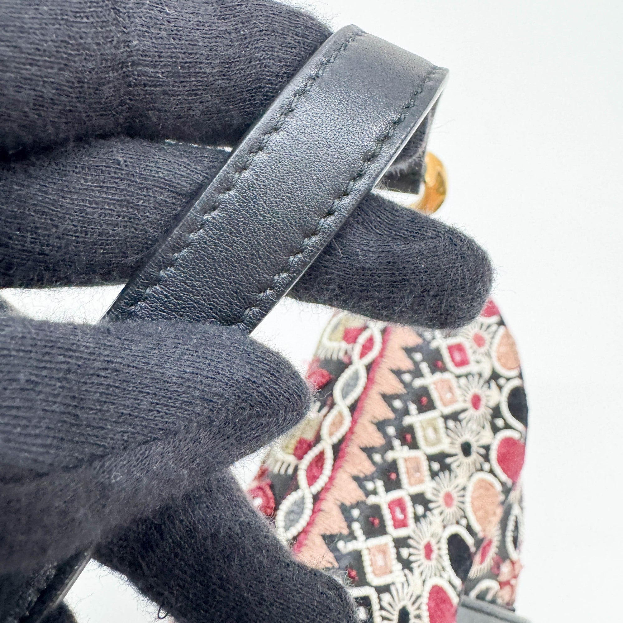 Mini Saddle Embroidered Black Leather Two Way Bag