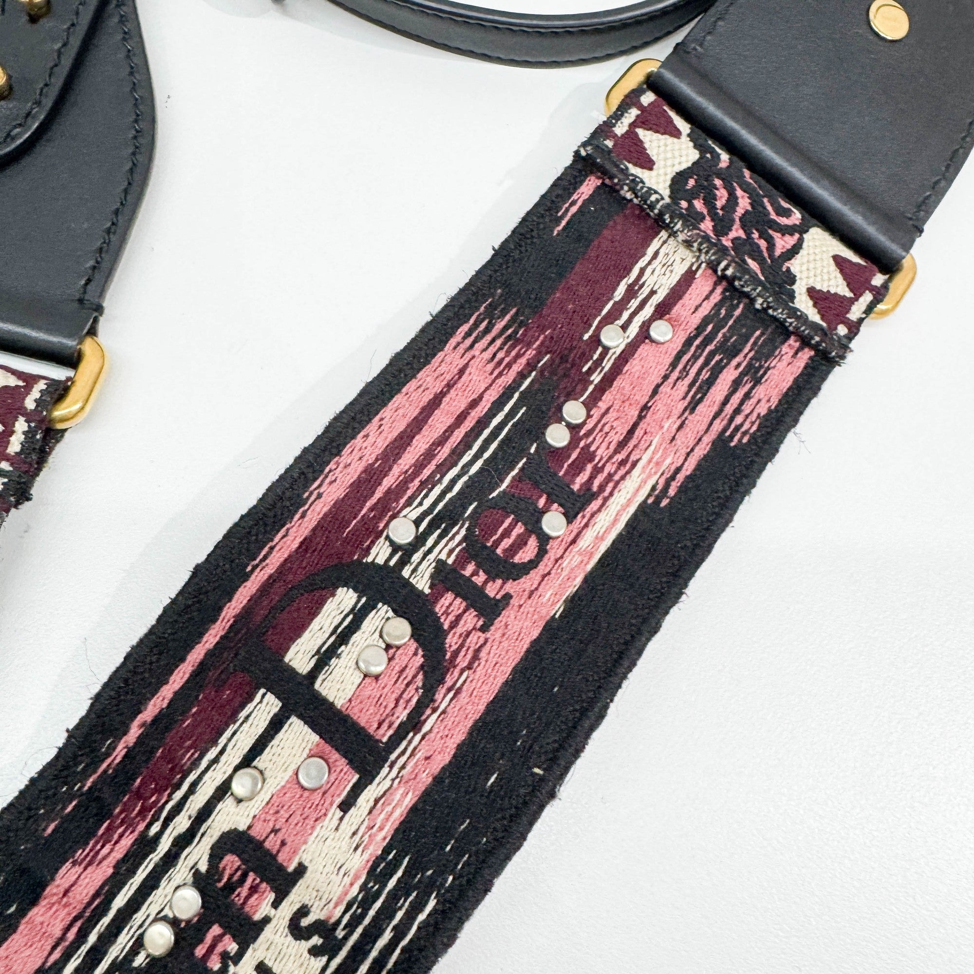 Mini Saddle Embroidered Black Leather Two Way Bag