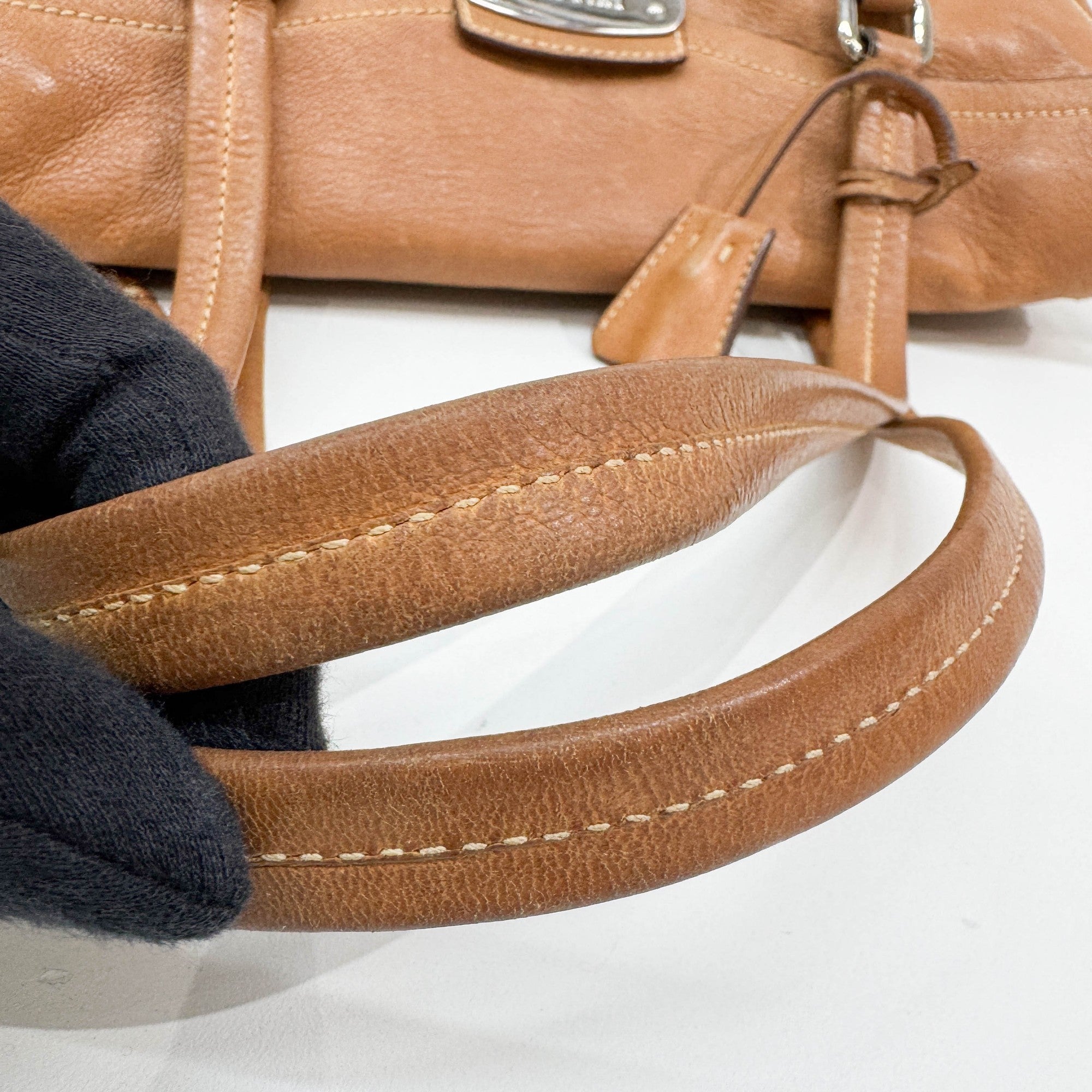 Sound Lock Brown Leather Shoulder Bag