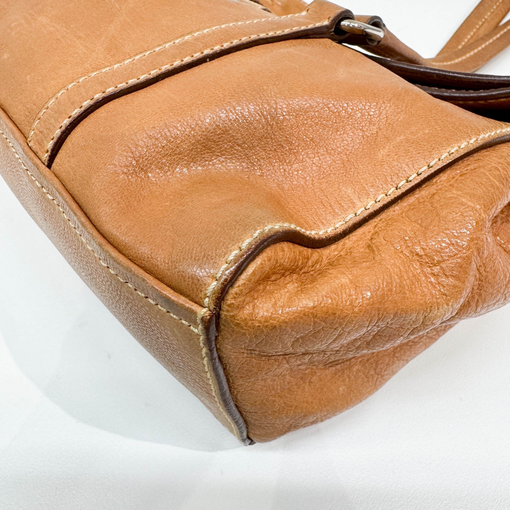 Sound Lock Brown Leather Shoulder Bag