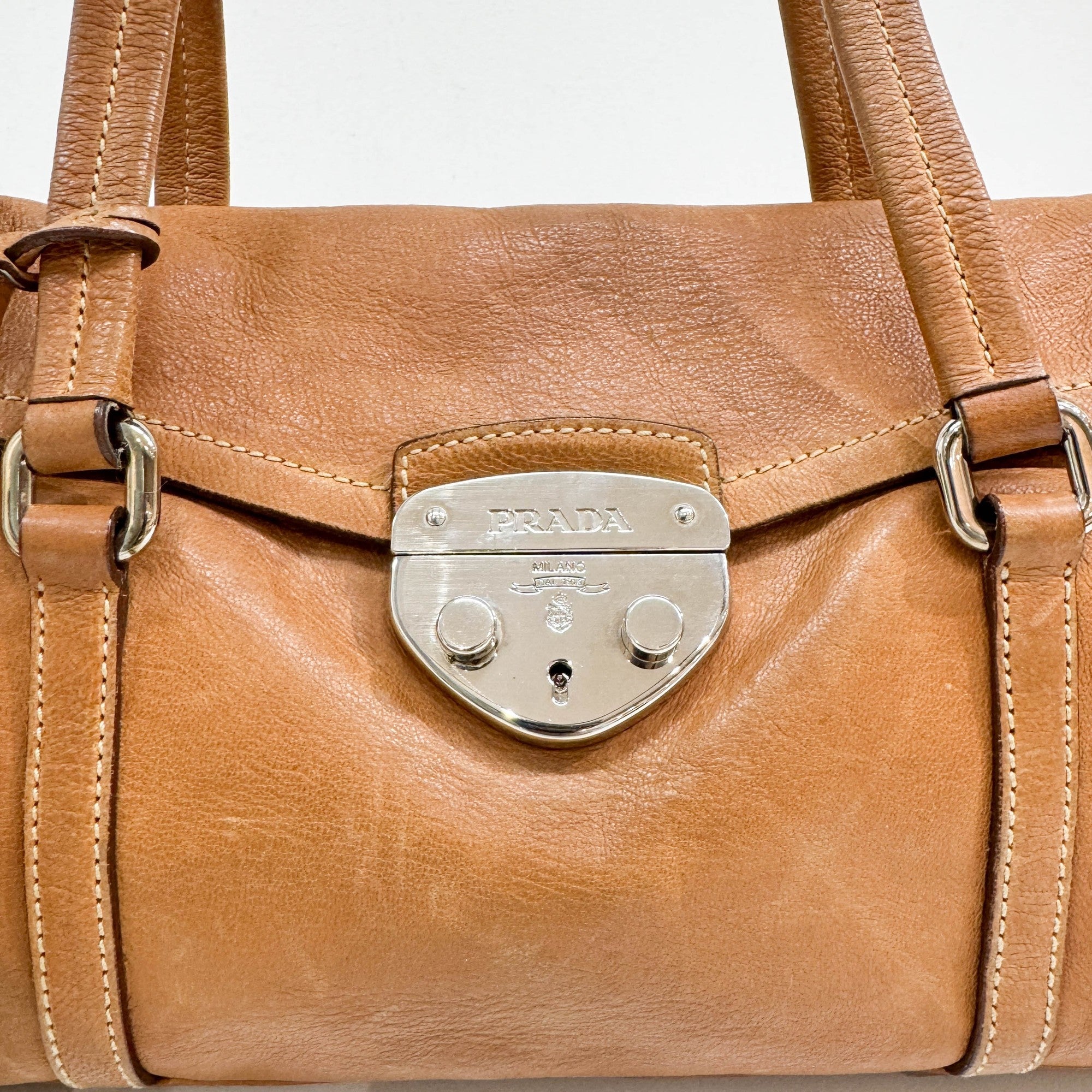 Sound Lock Brown Leather Shoulder Bag