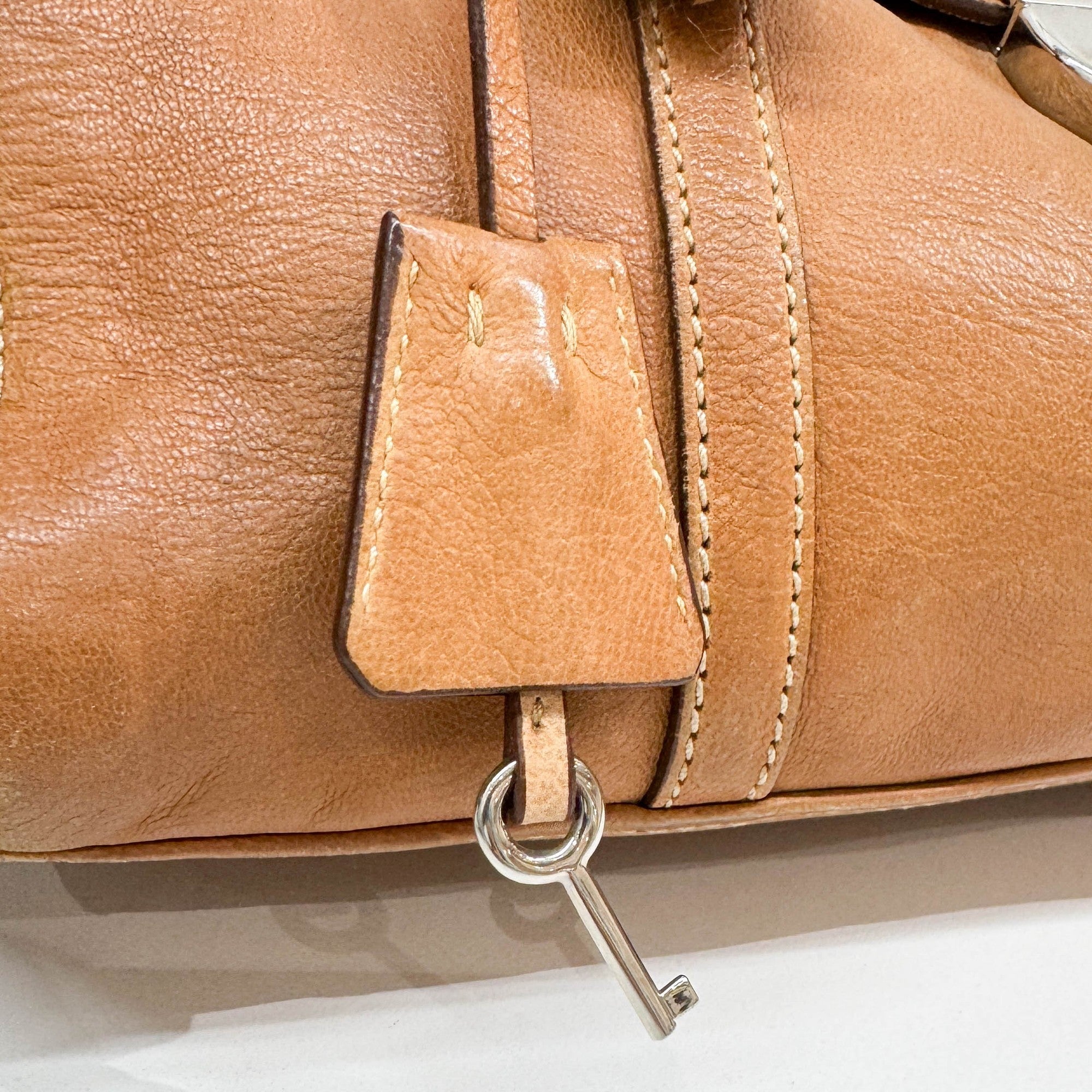 Sound Lock Brown Leather Shoulder Bag