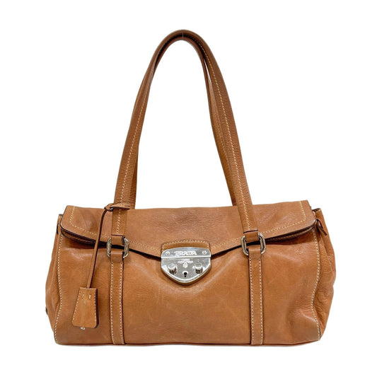 Sound Lock Brown Leather Shoulder Bag