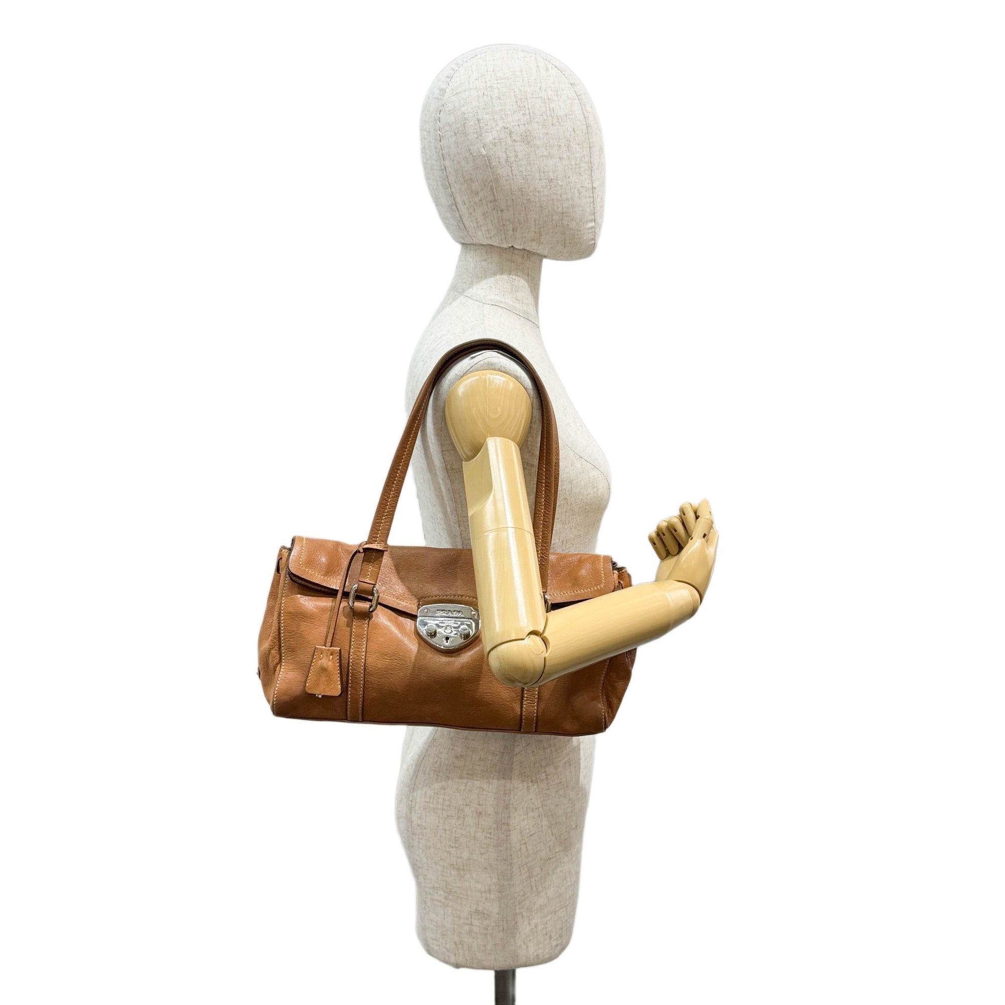 Sound Lock Brown Leather Shoulder Bag