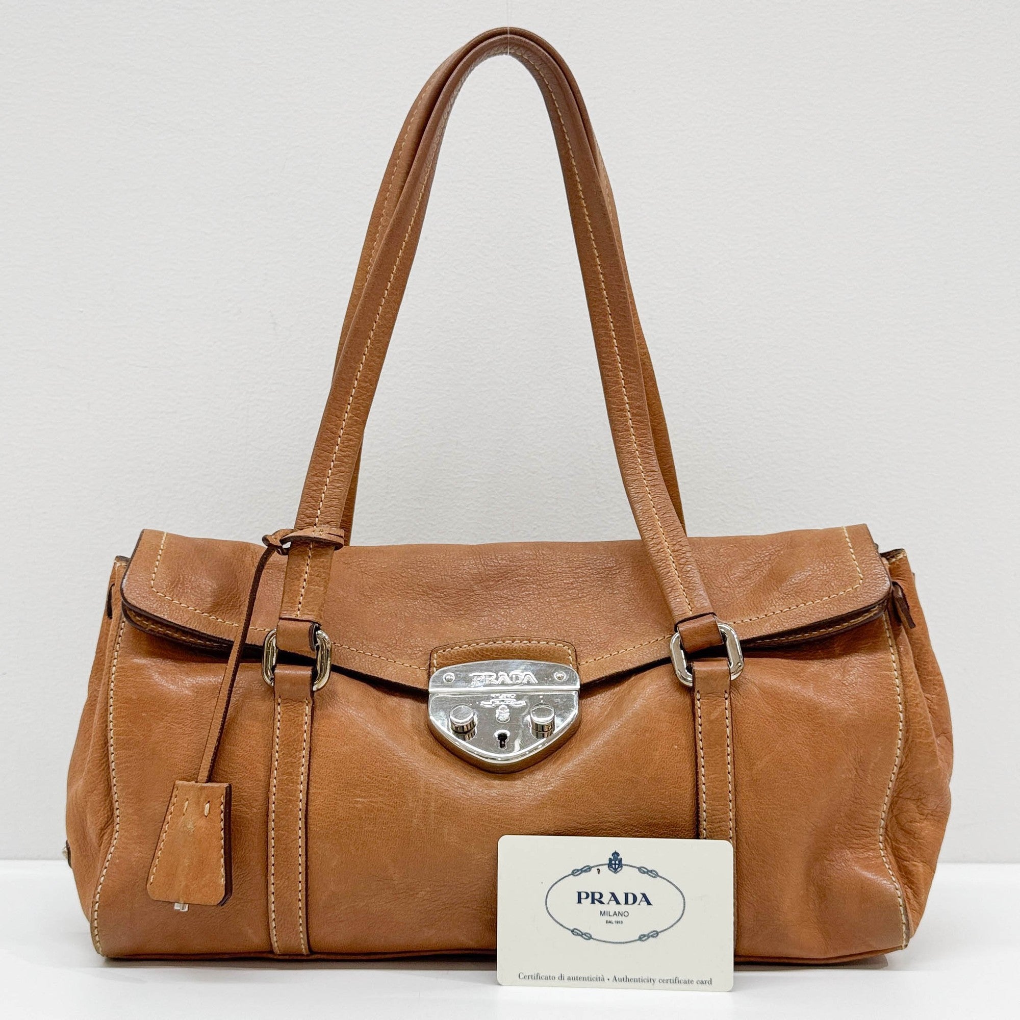 Sound Lock Brown Leather Shoulder Bag