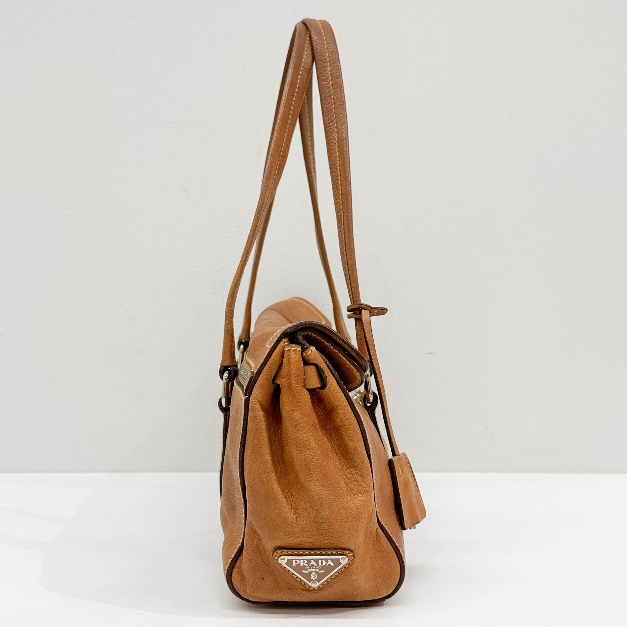 Sound Lock Brown Leather Shoulder Bag