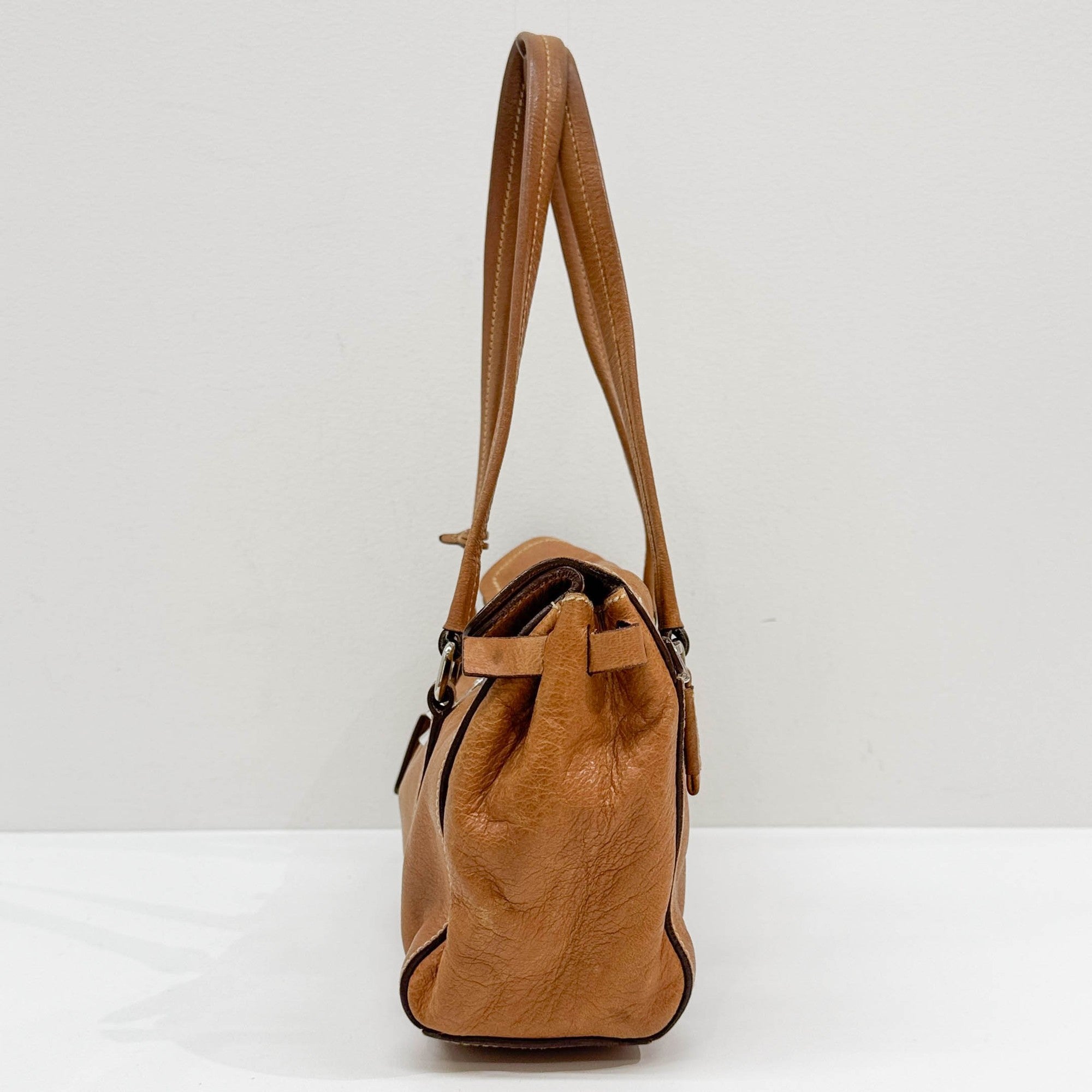 Sound Lock Brown Leather Shoulder Bag