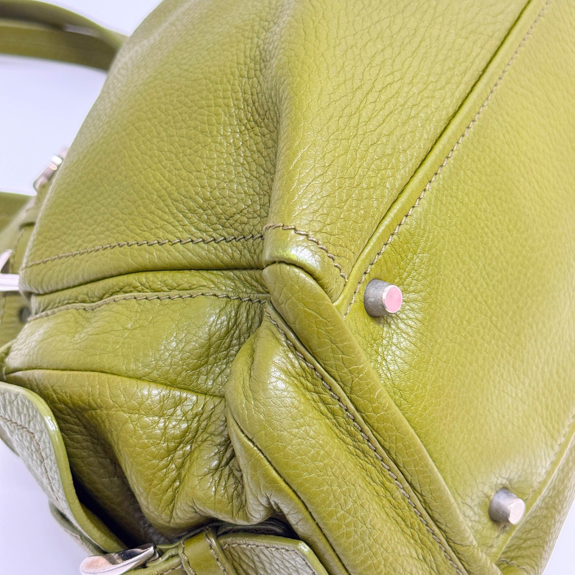 Moss Green Leather Shoulder Bag