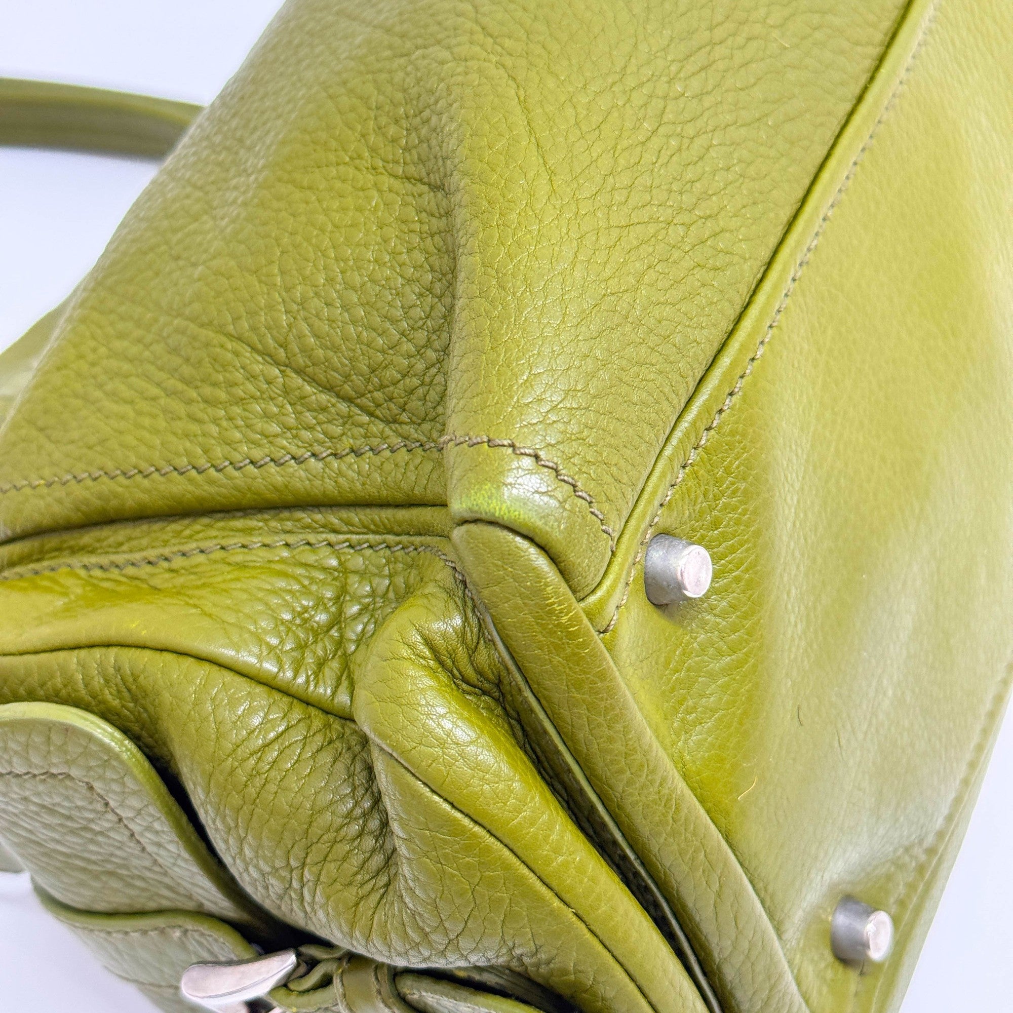 Moss Green Leather Shoulder Bag