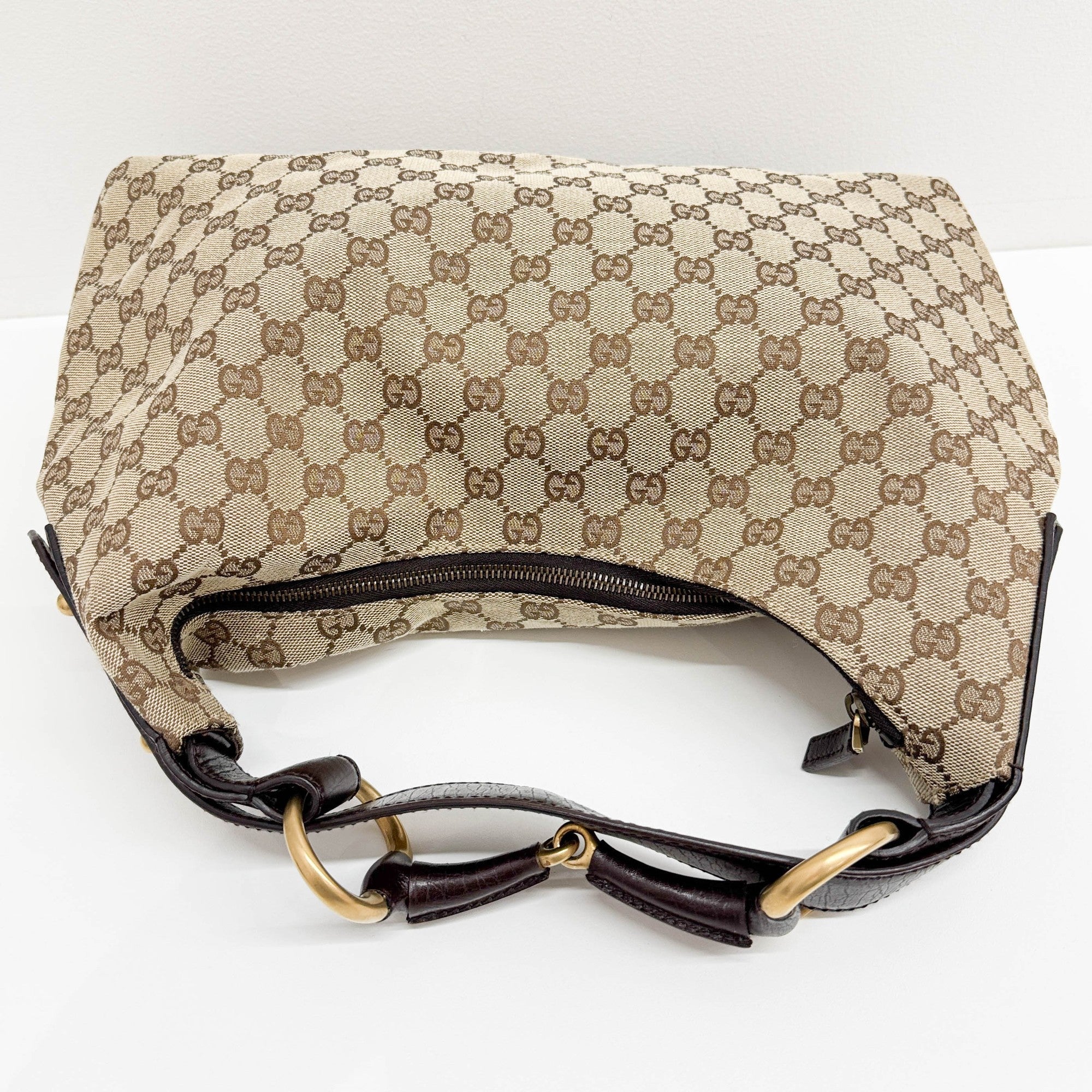 Horsebit Tan GG Canvas Shoulder Bag