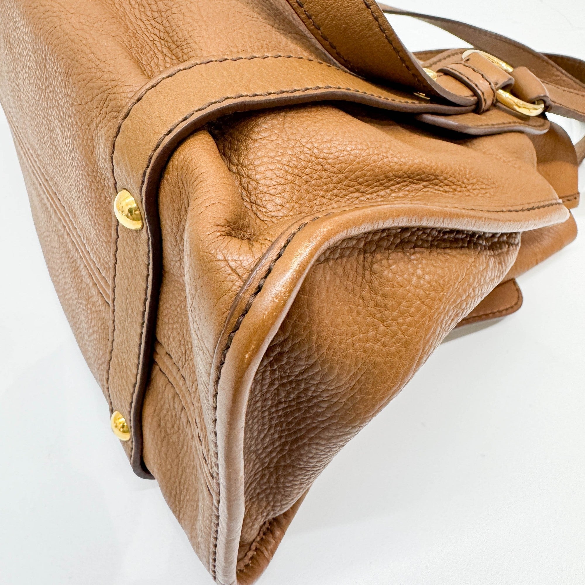 Vitello Lux Bow Brown Leather Shoulder Bag