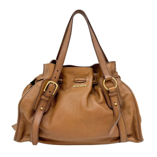 Vitello Lux Bow Brown Leather Shoulder Bag