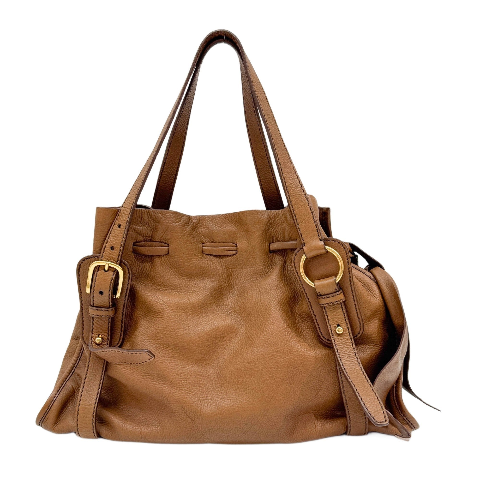 Vitello Lux Bow Brown Leather Shoulder Bag