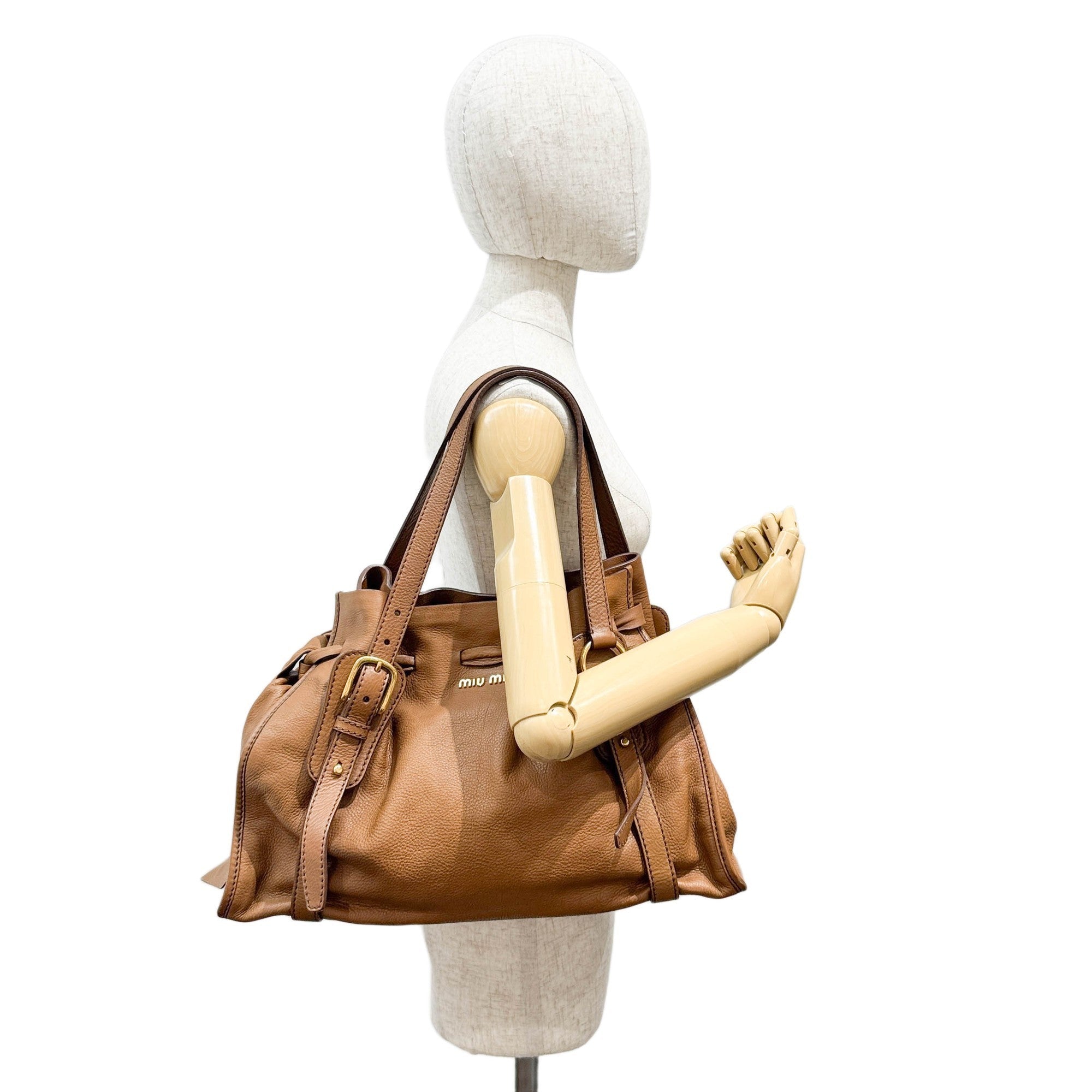 Vitello Lux Bow Brown Leather Shoulder Bag