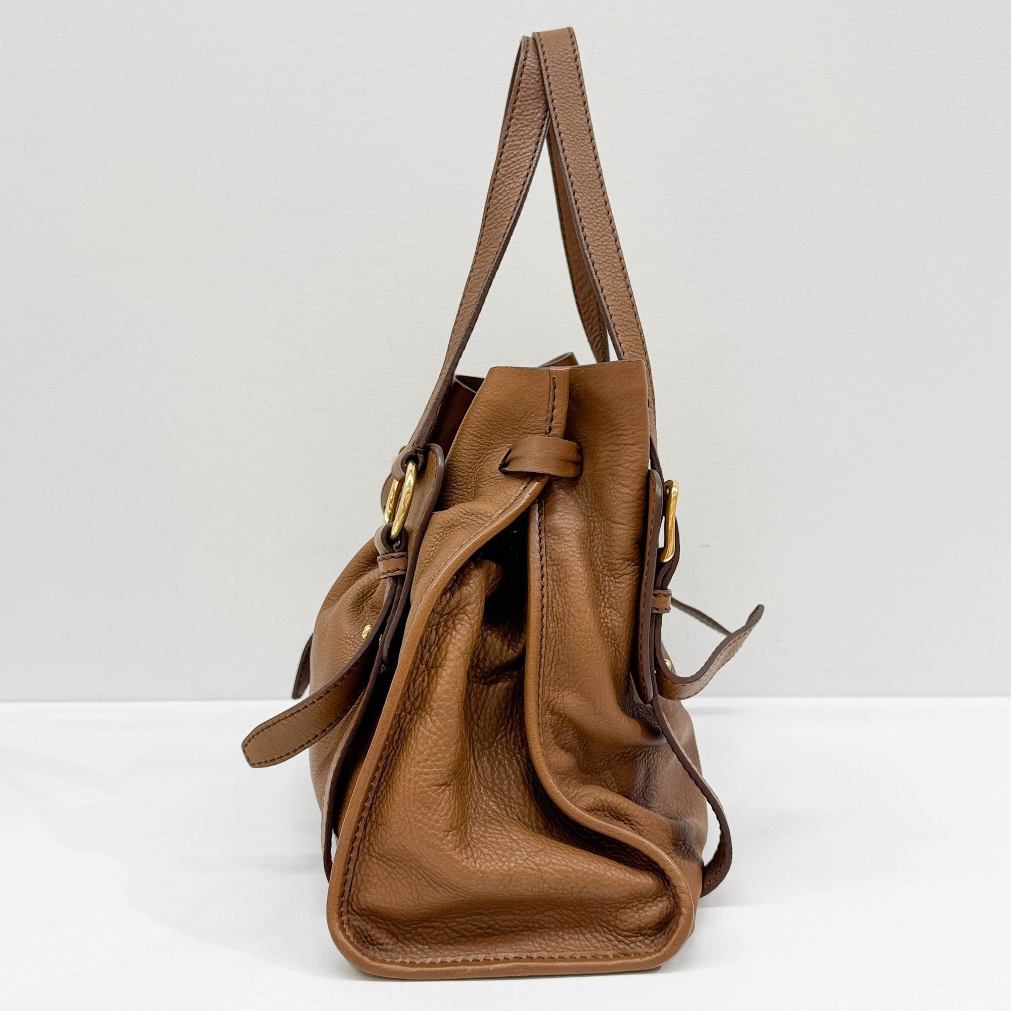 Vitello Lux Bow Brown Leather Shoulder Bag