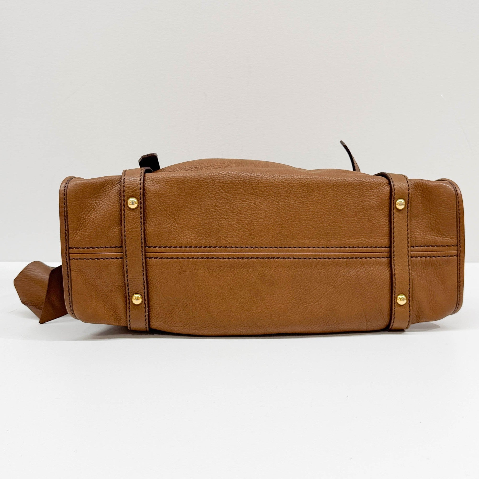 Vitello Lux Bow Brown Leather Shoulder Bag