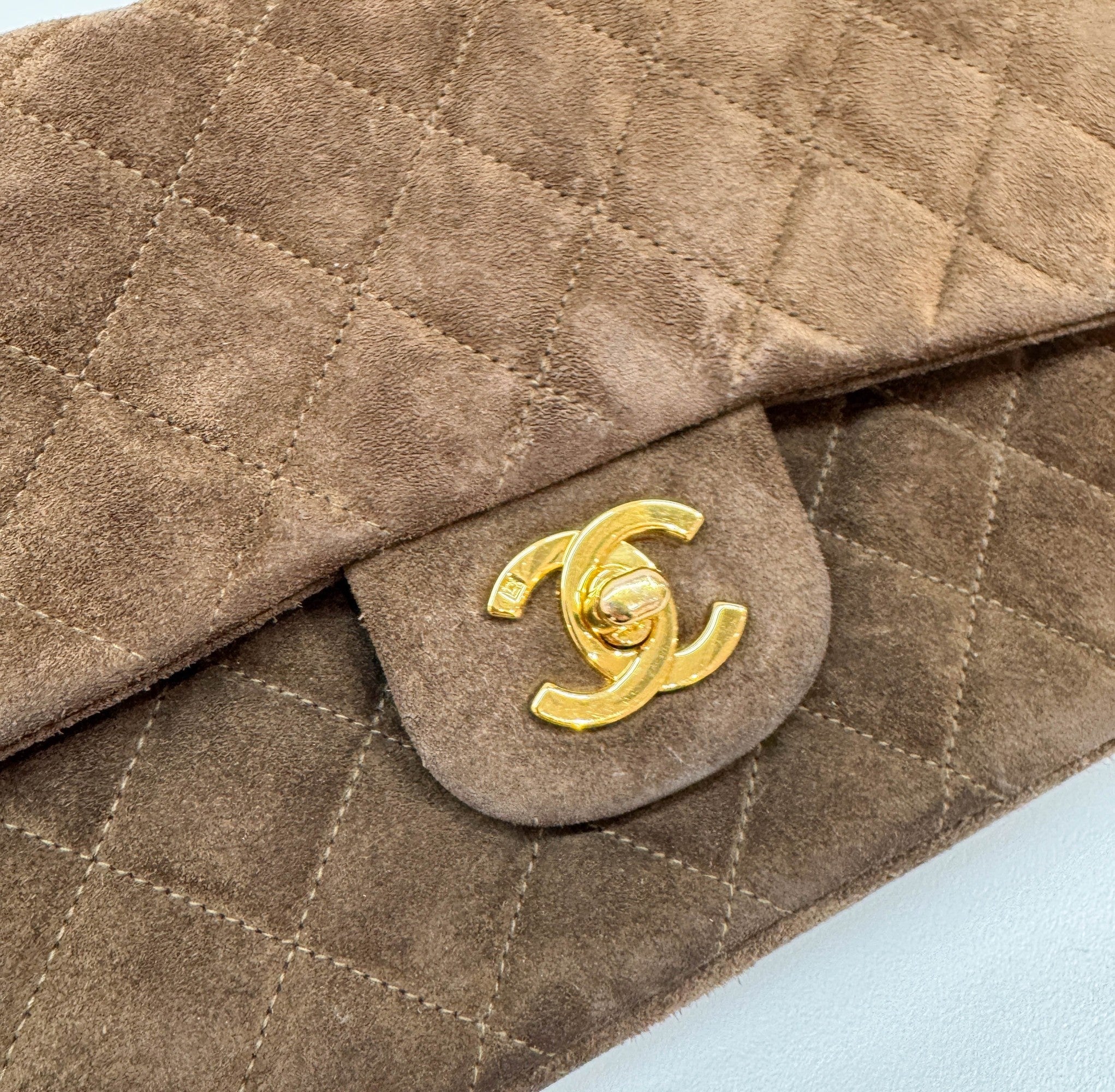 Classic Double Flap Metalasse Brown Suede Shoulder Bag