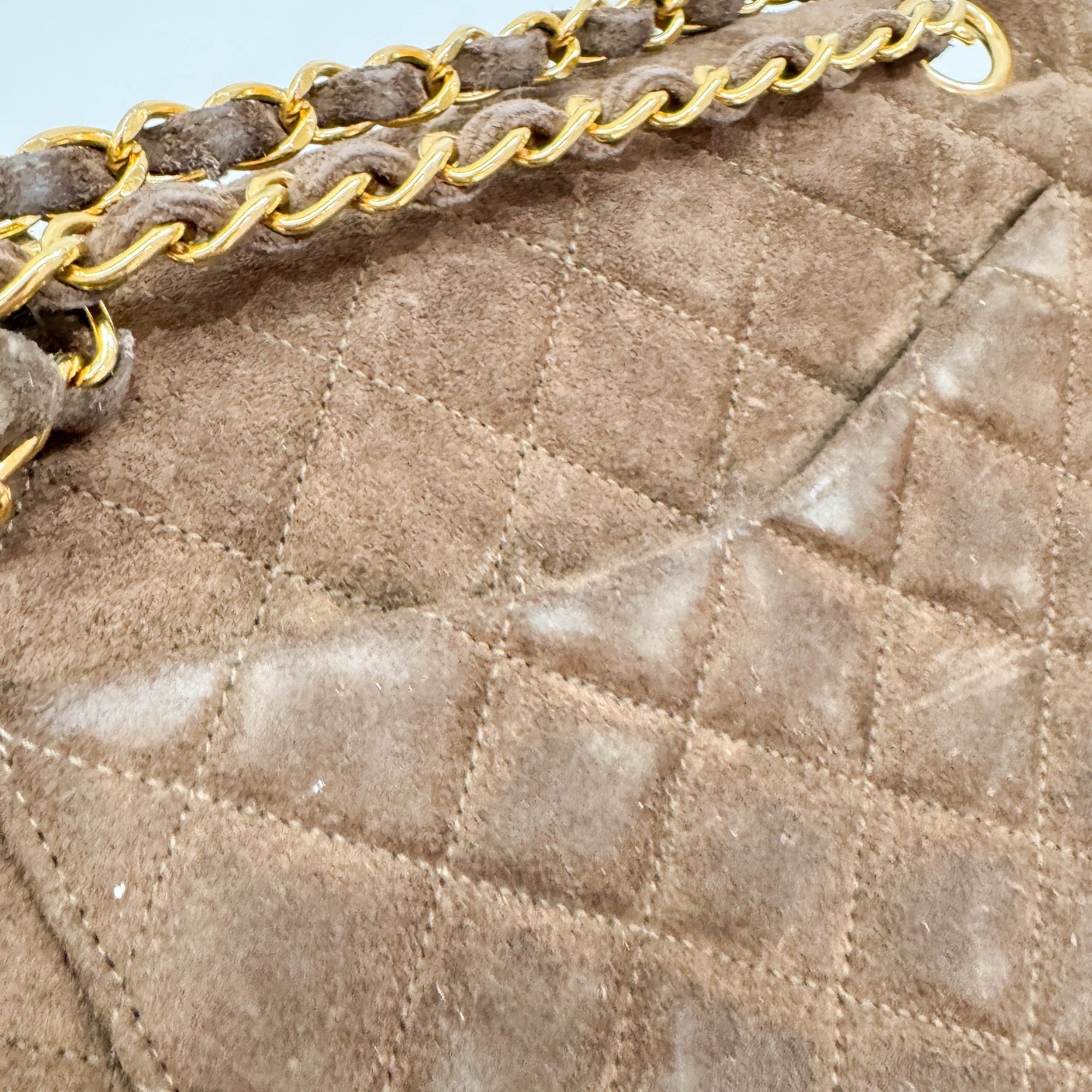 Classic Double Flap Metalasse Brown Suede Shoulder Bag