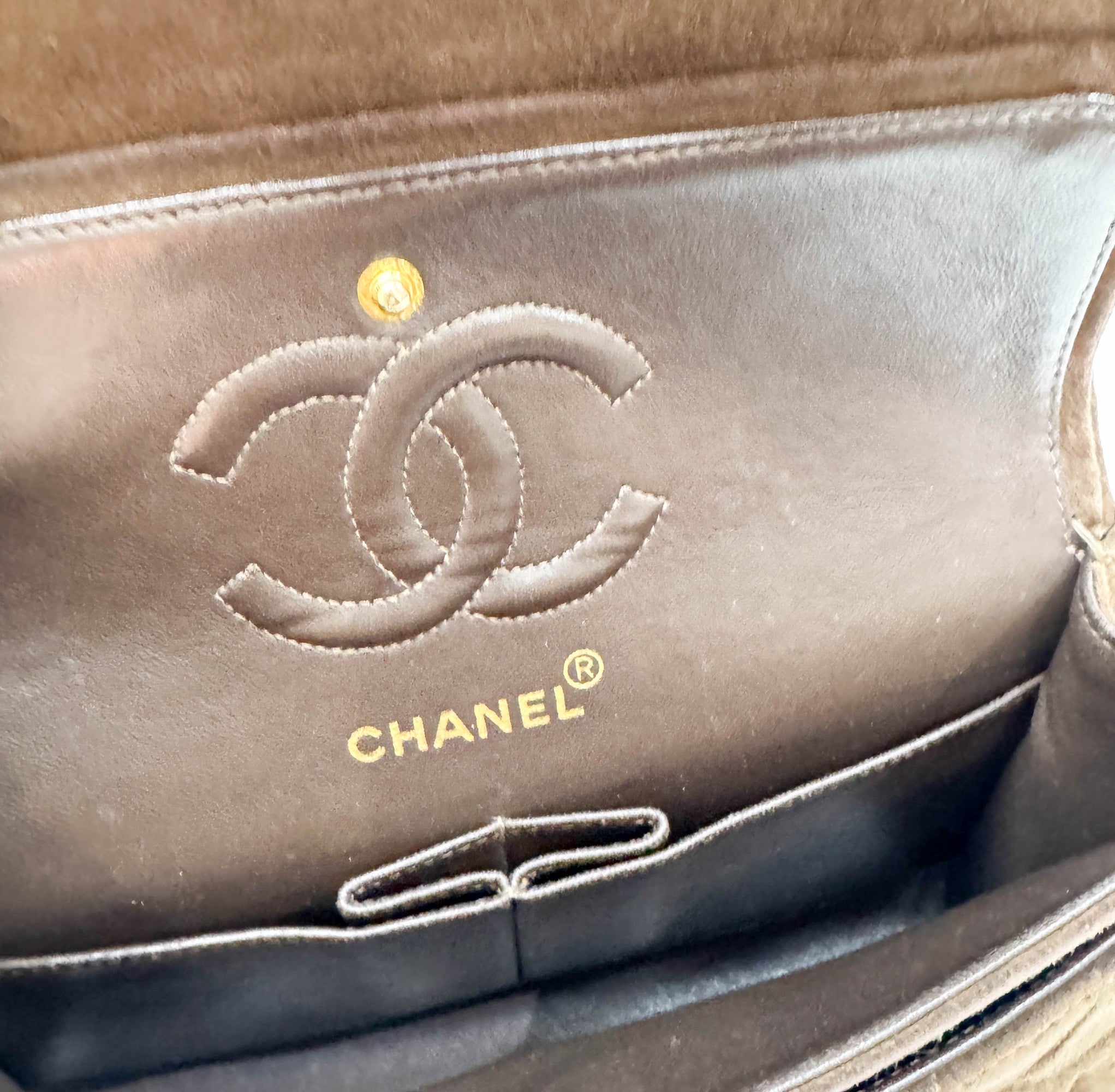 Classic Double Flap Metalasse Brown Suede Shoulder Bag