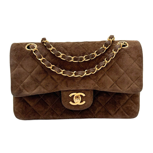 Classic Double Flap Metalasse Brown Suede Shoulder Bag