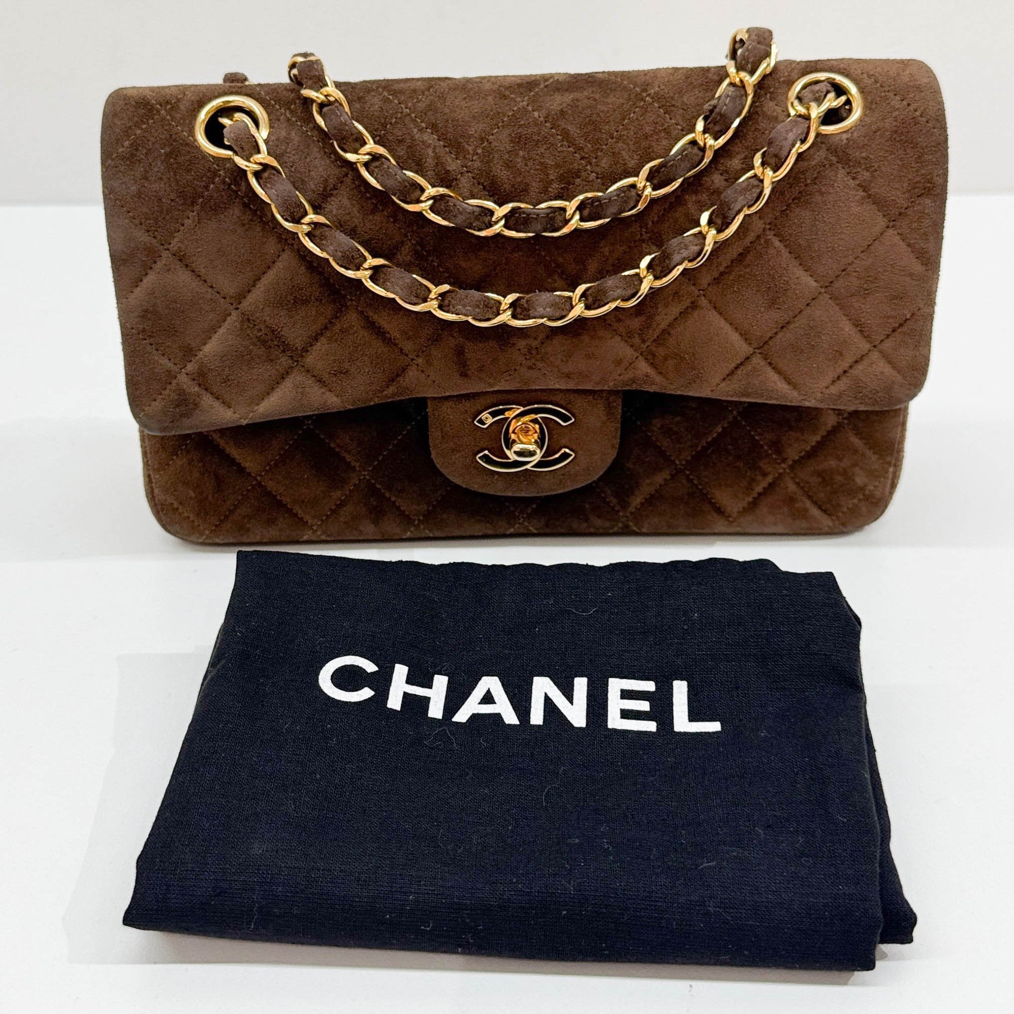 Classic Double Flap Metalasse Brown Suede Shoulder Bag