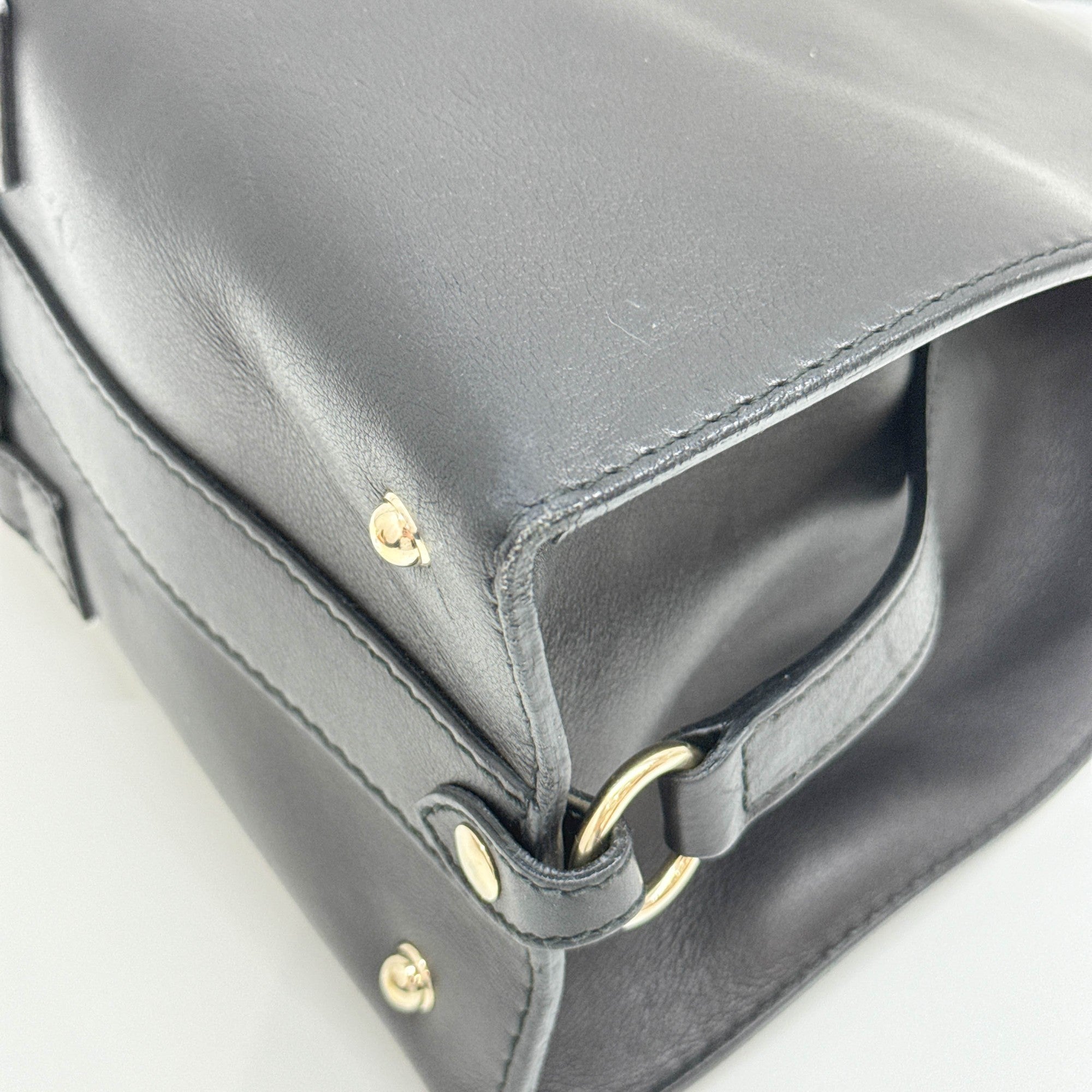 Stirrup Black Leather Shoulder Bag