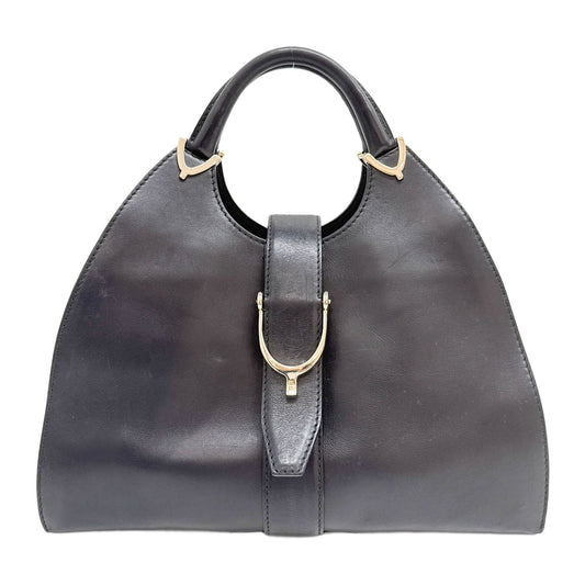 Stirrup Black Leather Shoulder Bag