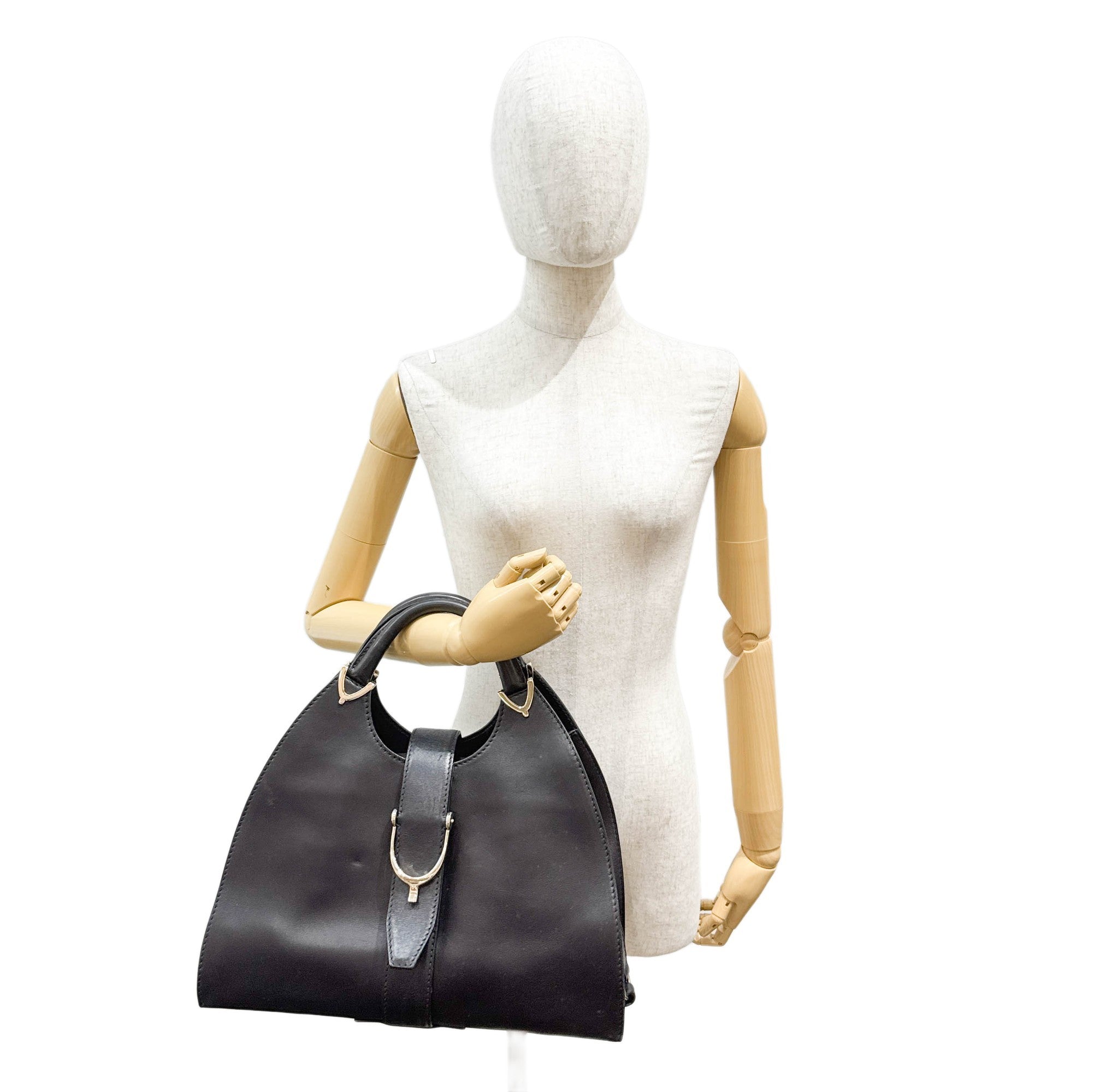Stirrup Black Leather Shoulder Bag